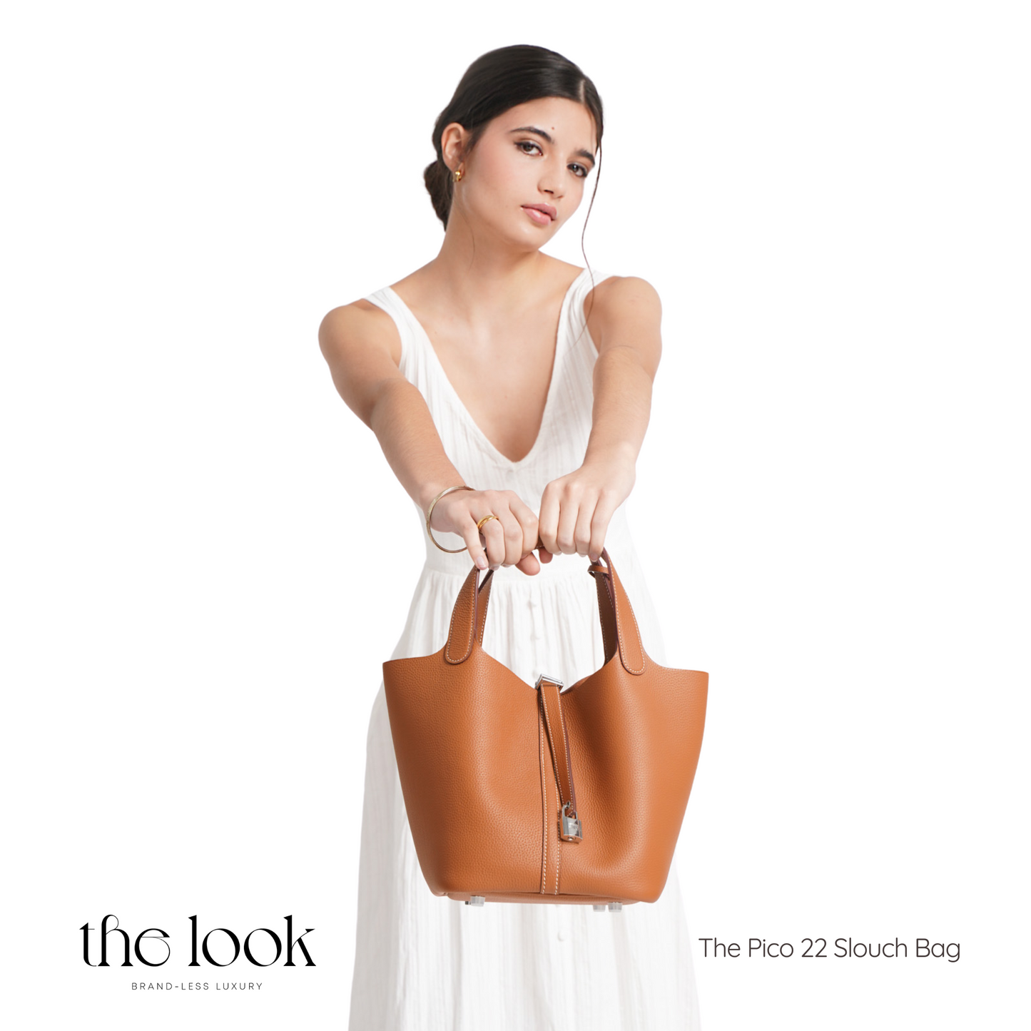 The Portia 22 Gold Tan Medium Bucket Bag- Soft Calfskin Leather | Gold Hardware ( Elité Edition)