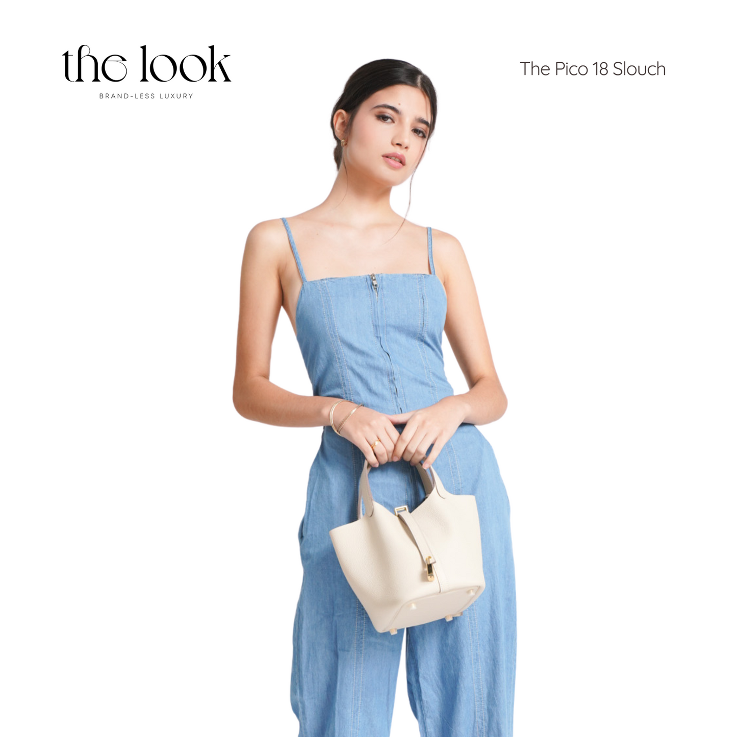 The Pico 18 Slouch Bag Clemence Leather in Cream GHW by The Look (Elité Edition)