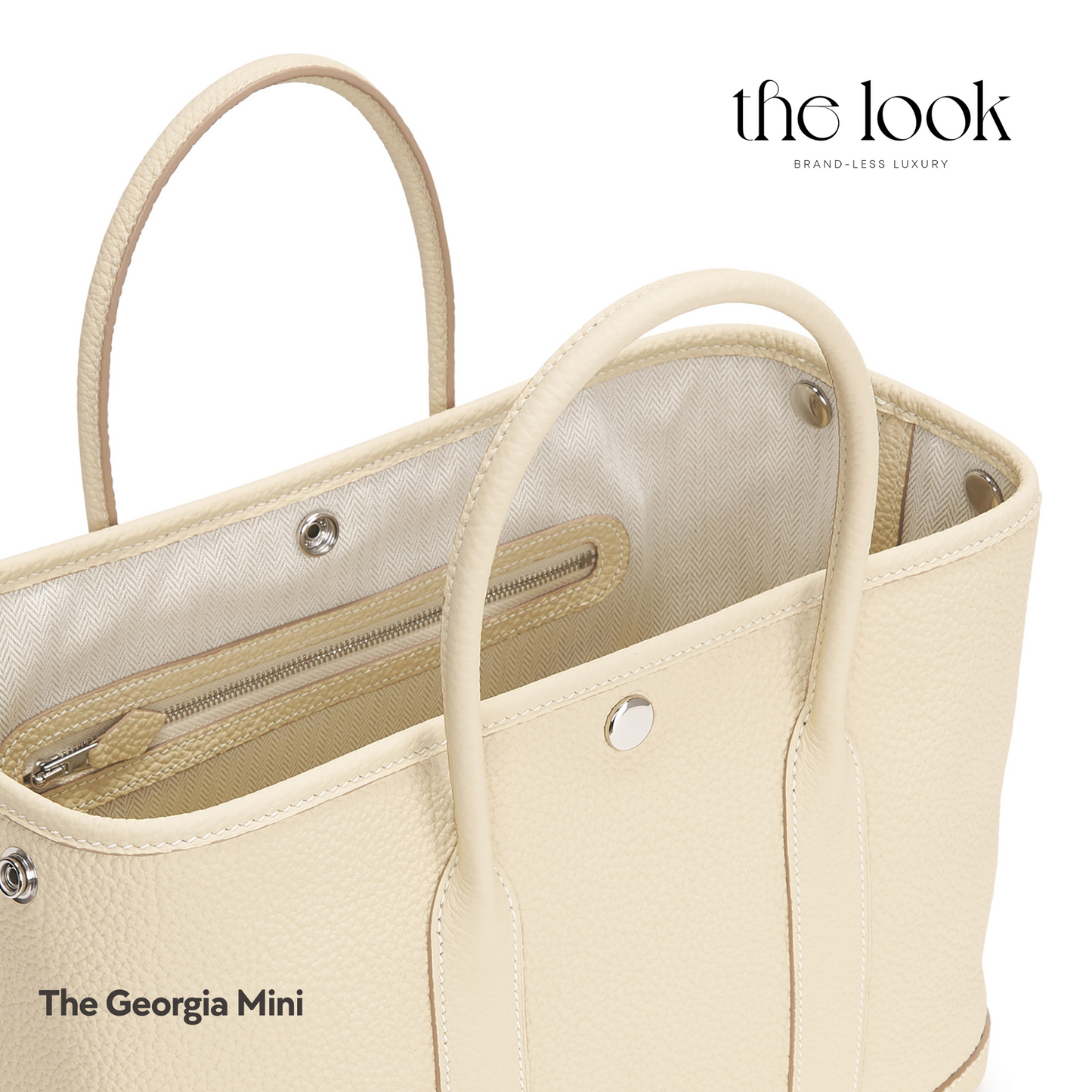 Georgia Mini Tote- Cream Pebbled Calfskin Leather- The Look Officiel