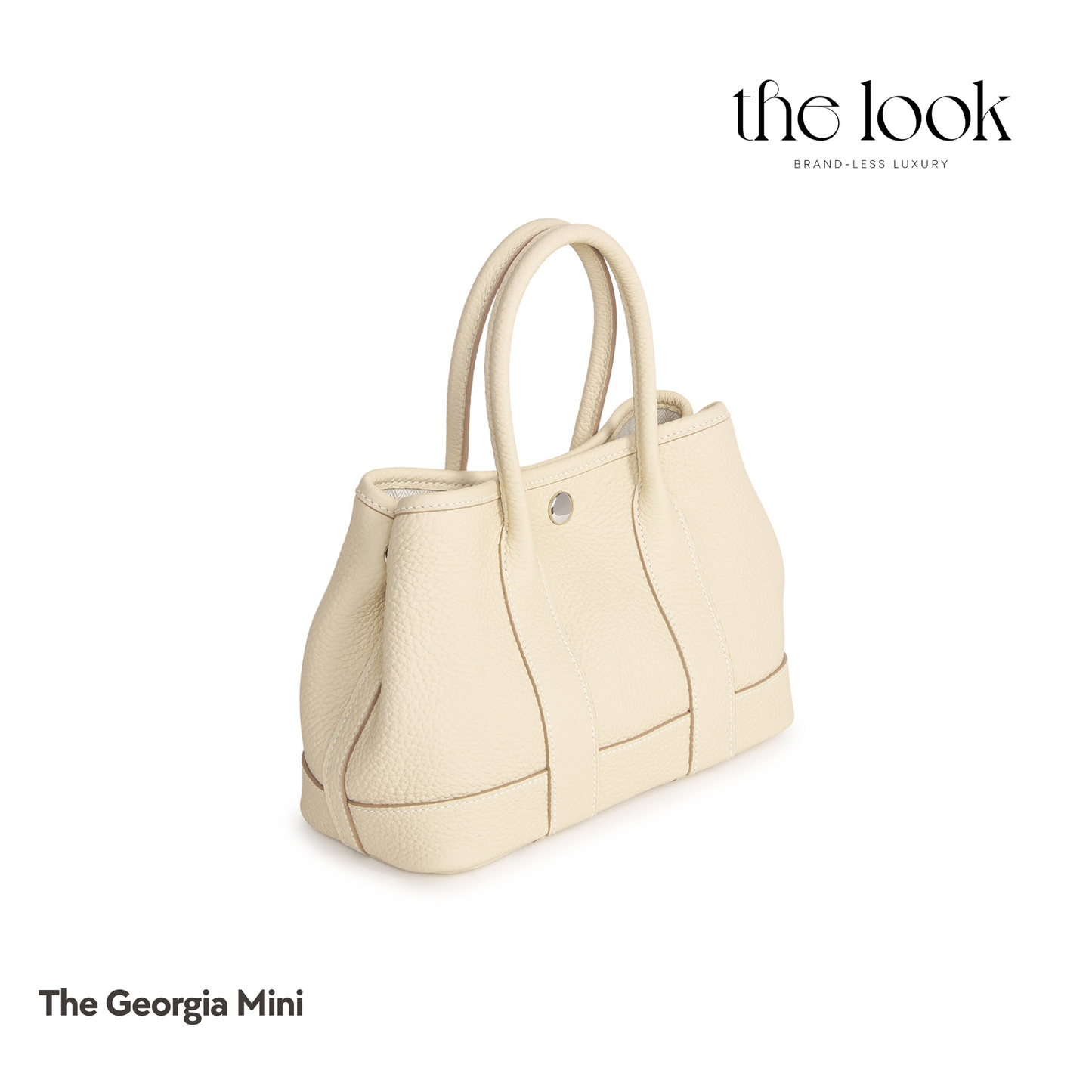 Georgia Mini Tote- Cream Pebbled Calfskin Leather- The Look Officiel