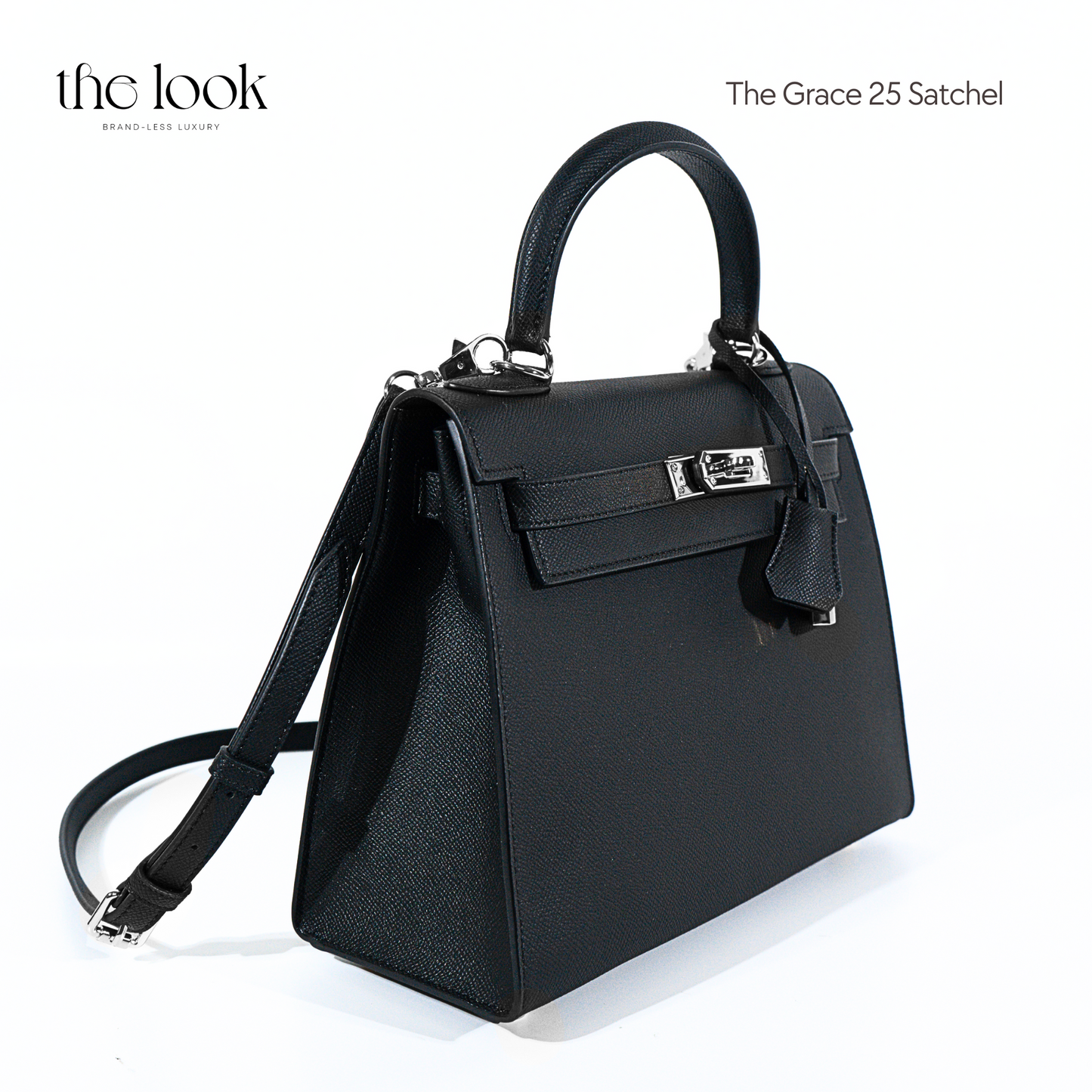 The Grace 25 Medium Satchel- Black Epsom Leather| Silver Hardware