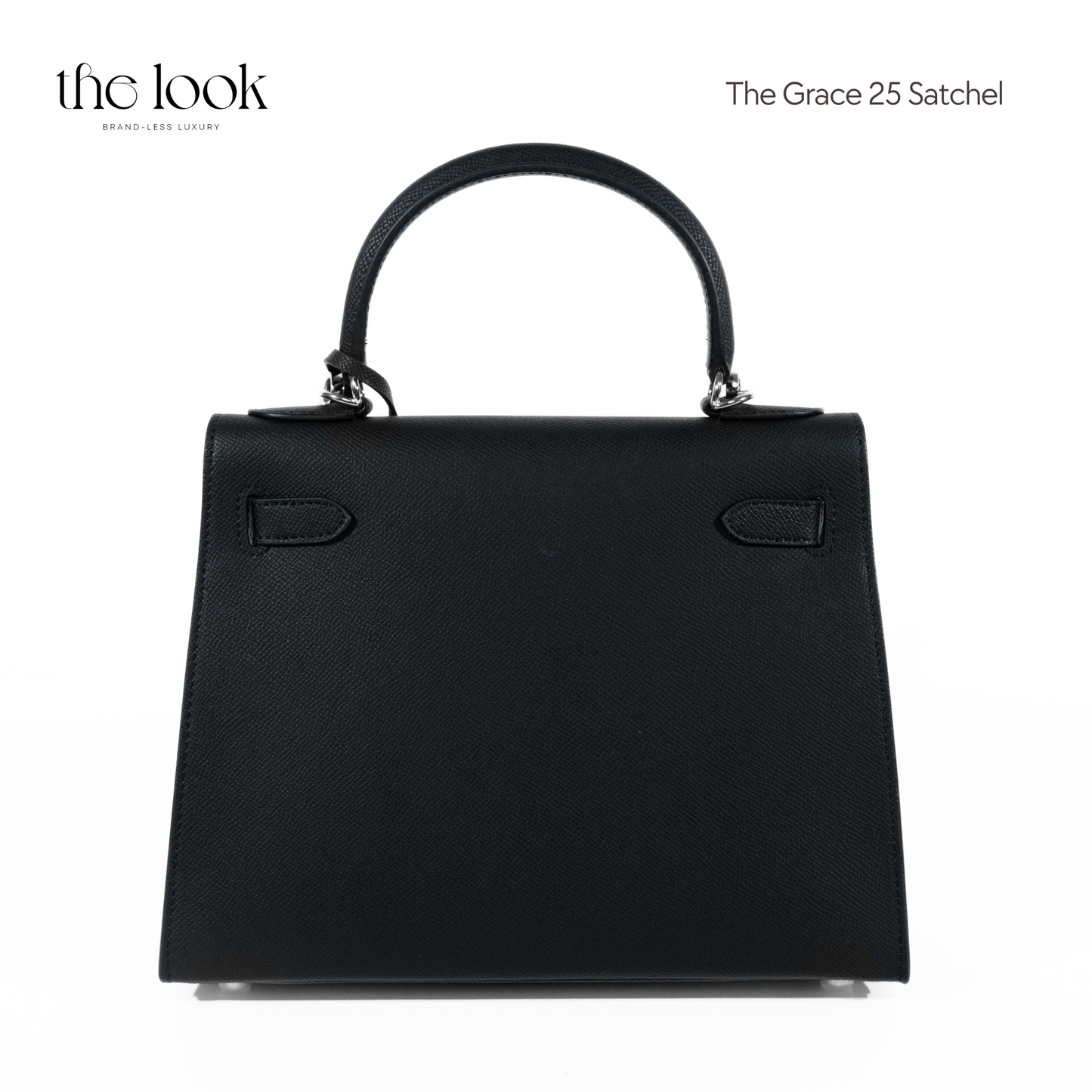 The Grace 25 Medium Satchel- Black Epsom Leather| Silver Hardware