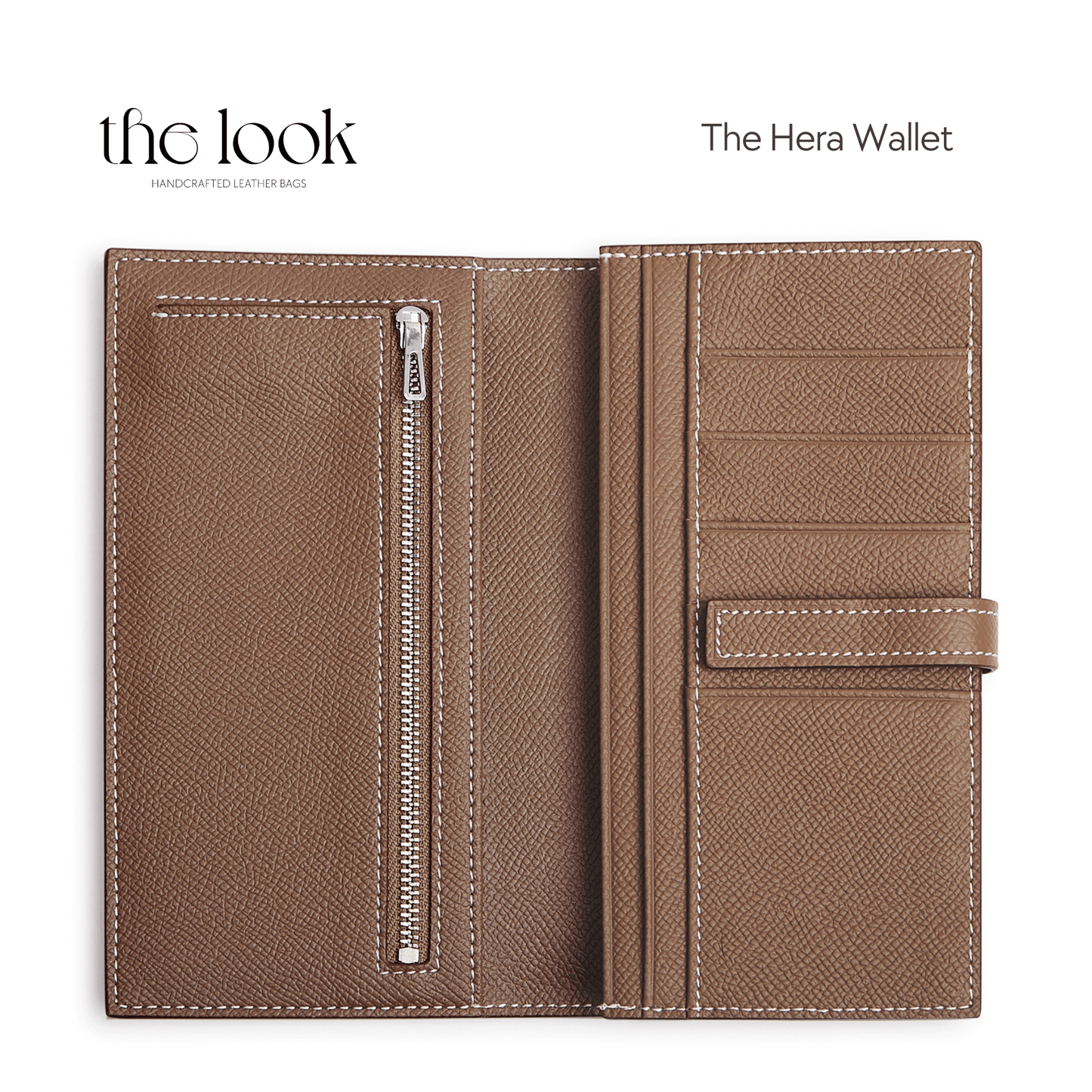 Brown wallet with a zipper pocket on a white background, featuring 'the look' branding. | The Look Officiel