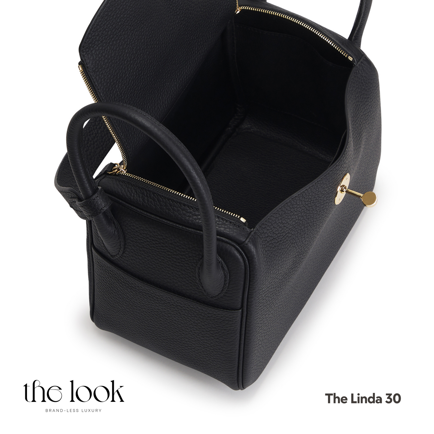The Linda 30 Large Shoulder Bag- Black Togo Leather| Gold Hardware
