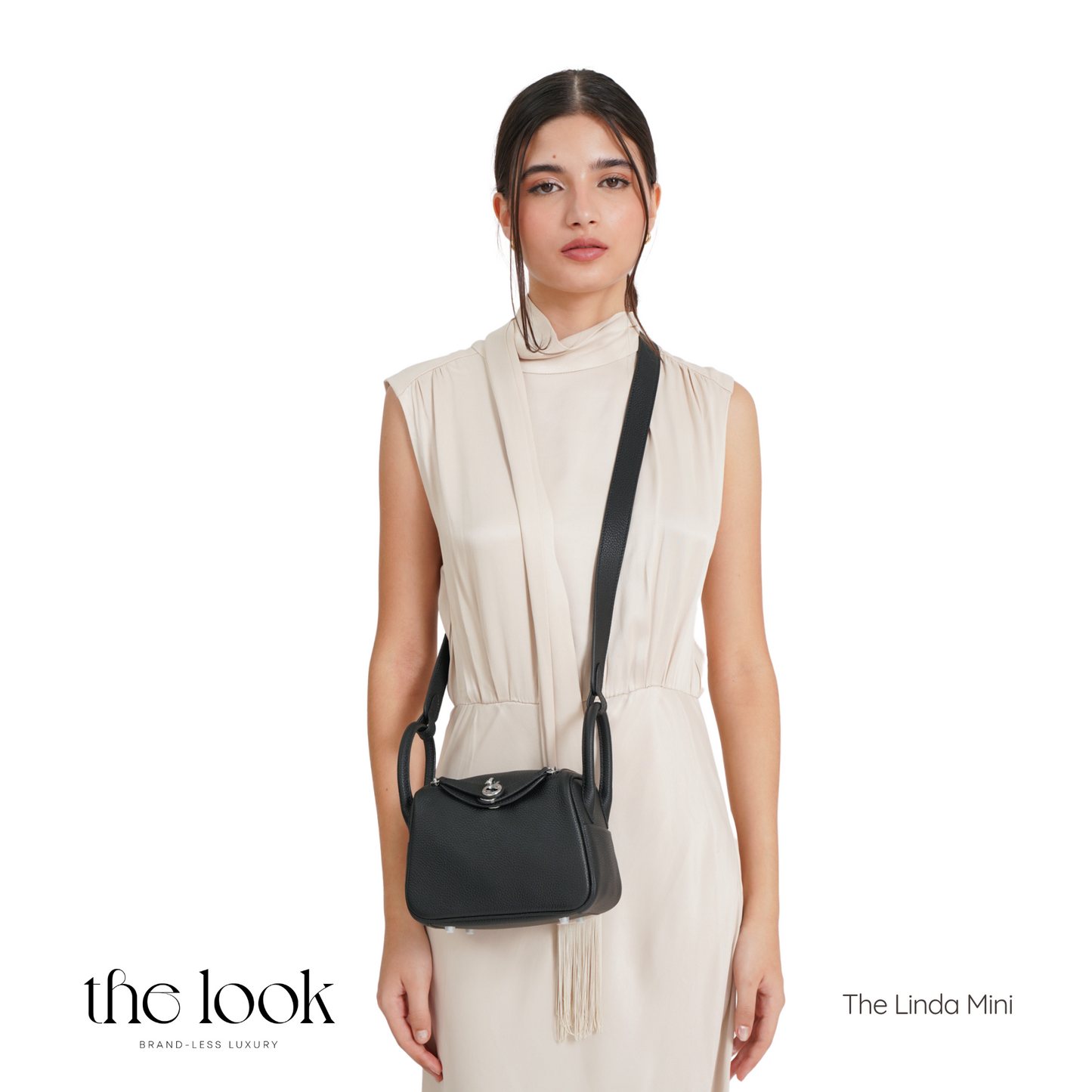 The Linda Mini Crossbody- Ebene Brown Togo Leather| Gold Hardware