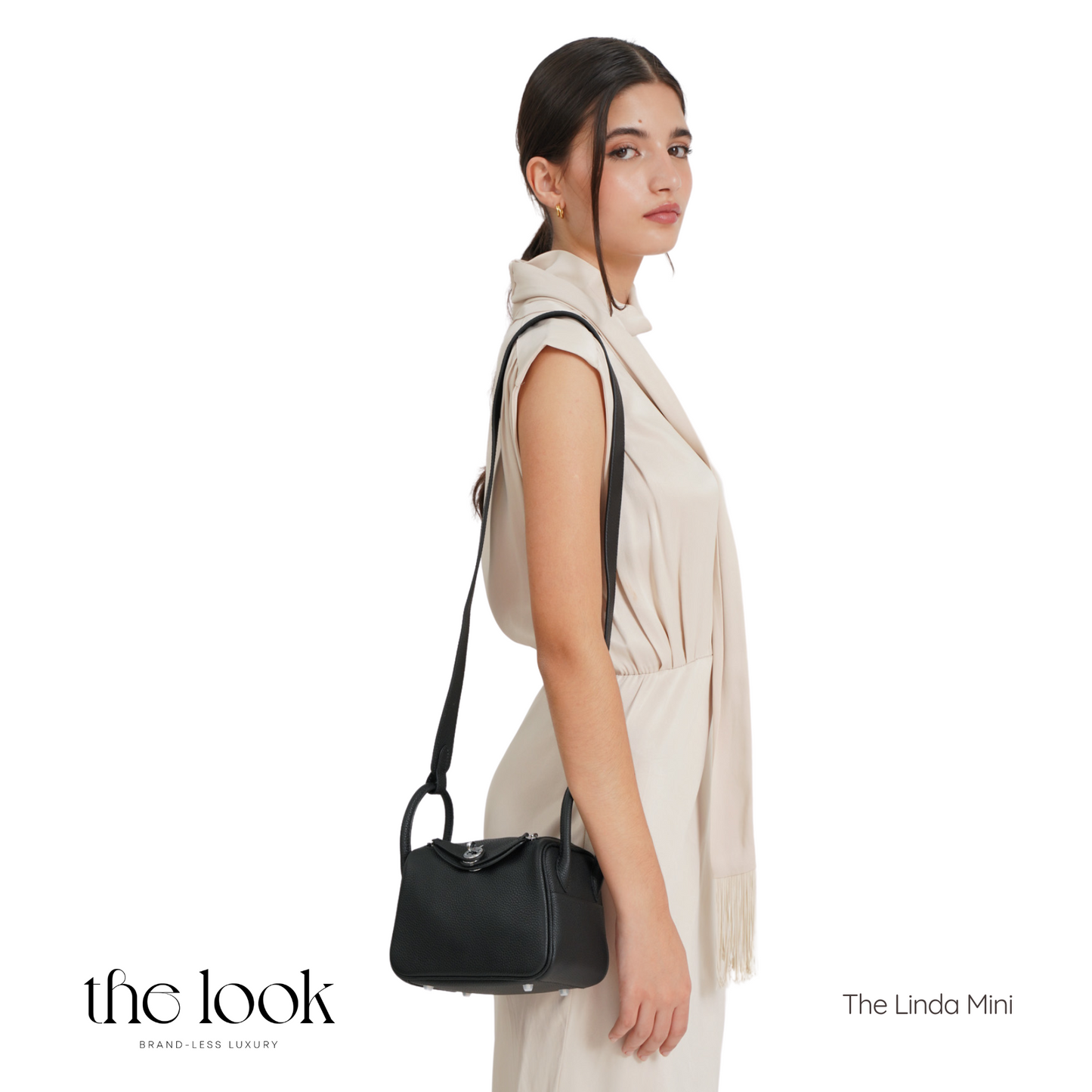 The Linda Mini Crossbody- Ebene Brown Togo Leather| Gold Hardware