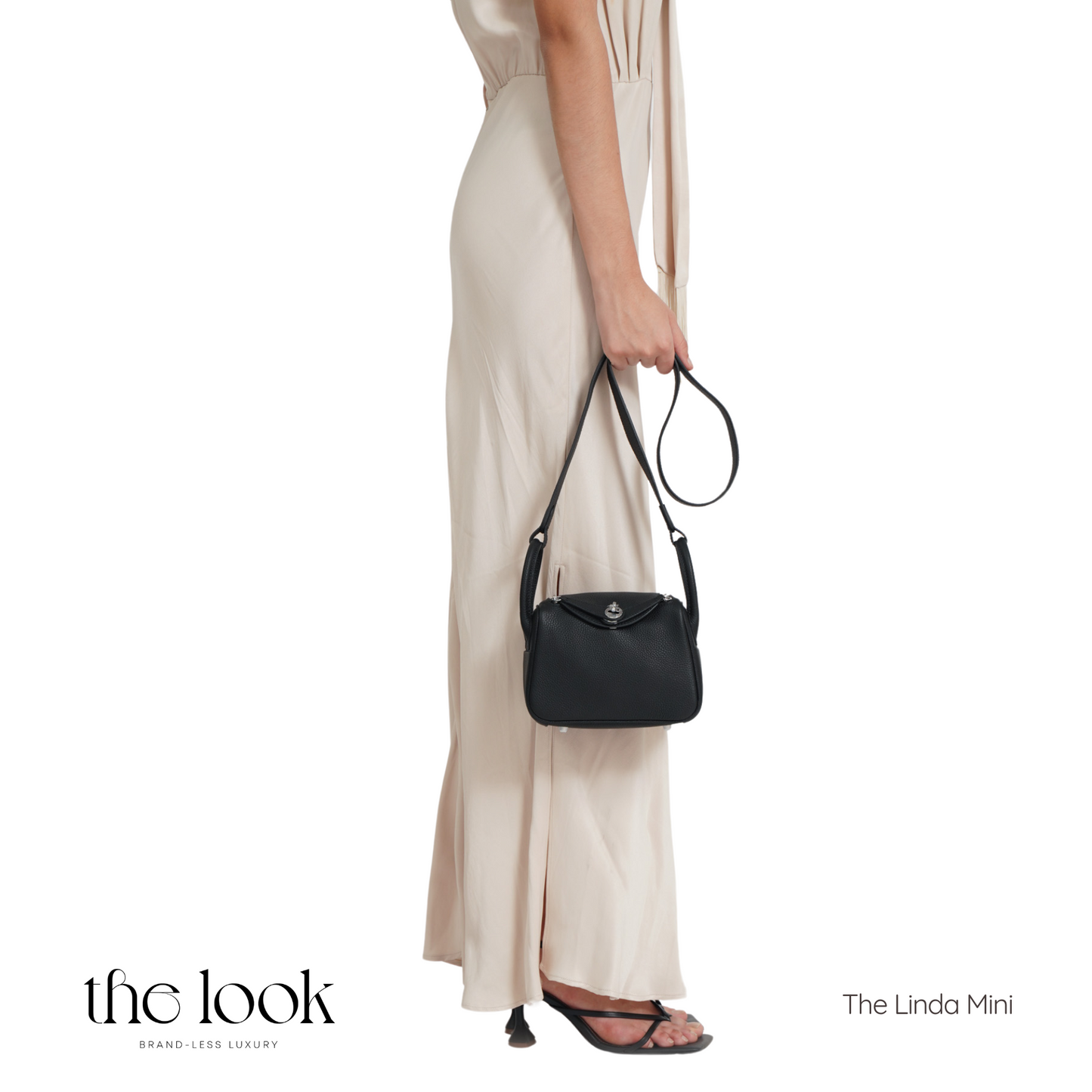 The Linda Mini Crossbody- Ebene Brown Togo Leather| Gold Hardware