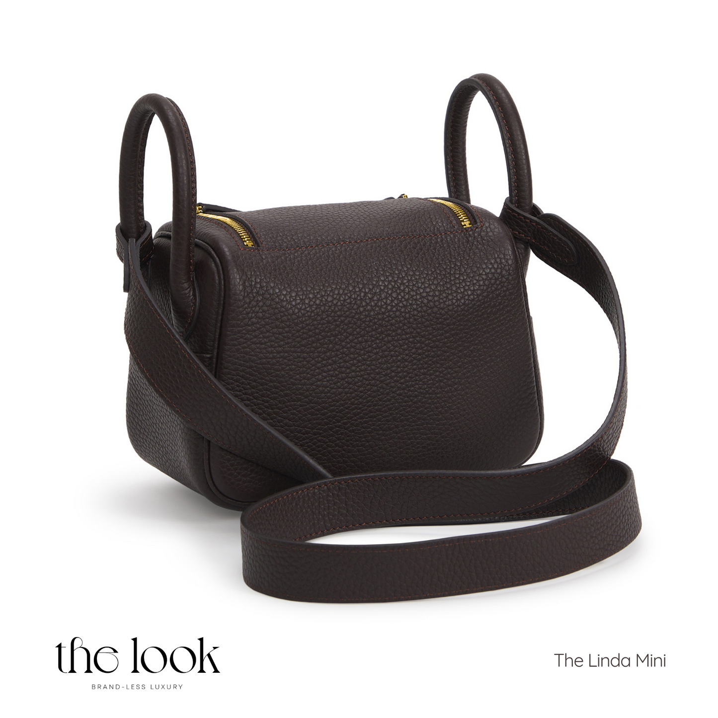 The Linda Mini Crossbody- Ebene Brown Togo Leather| Gold Hardware