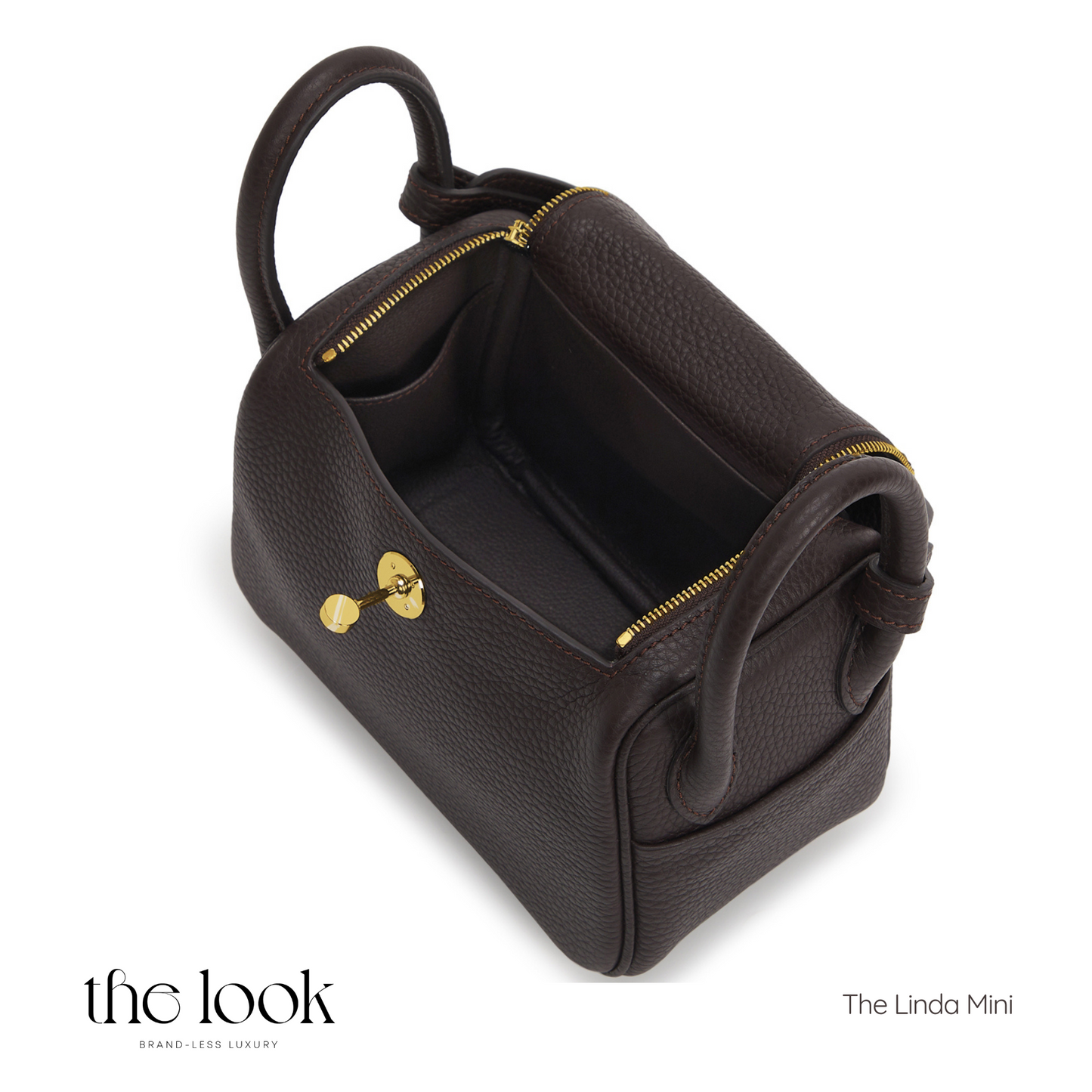 The Linda Mini Crossbody- Ebene Brown Togo Leather| Gold Hardware