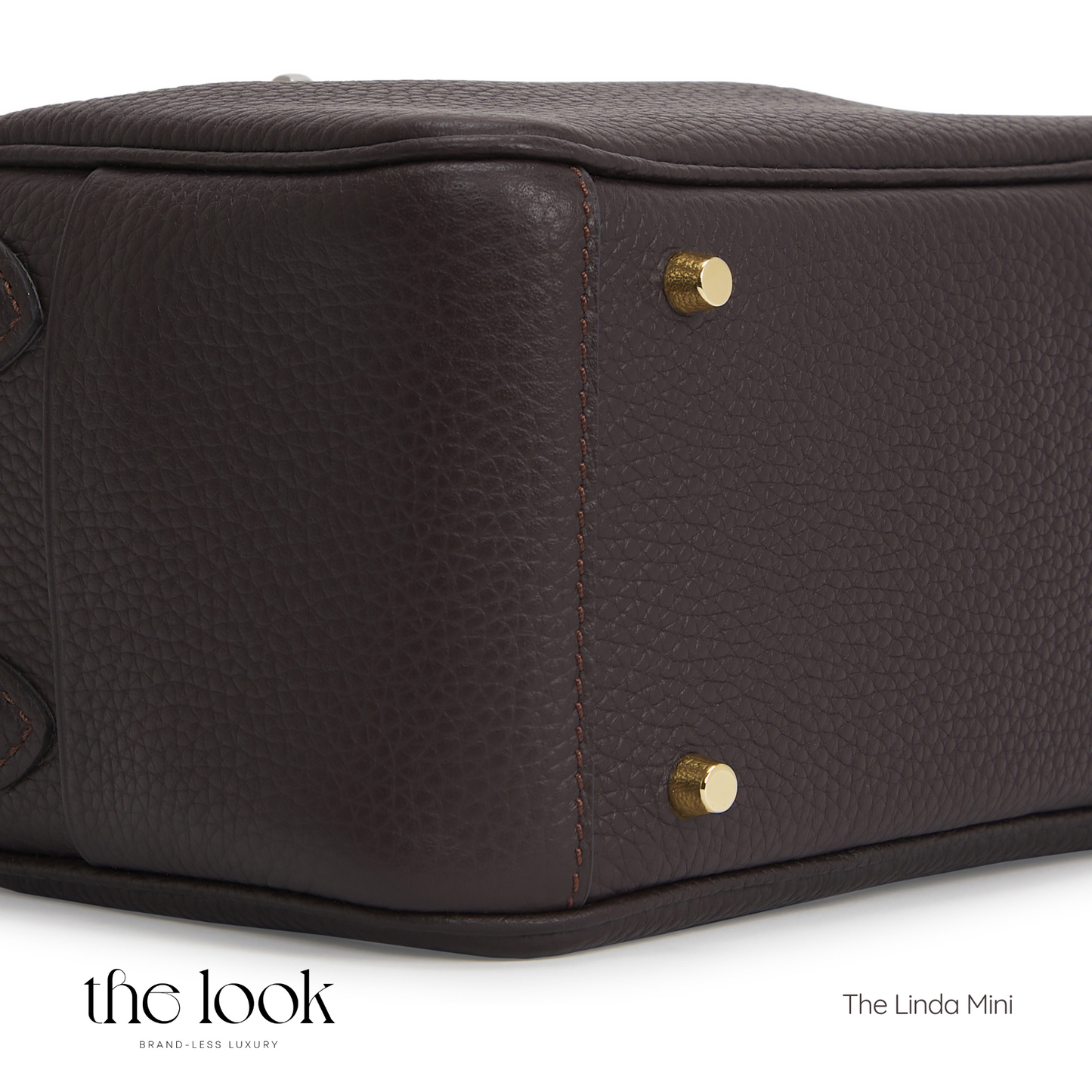 The Linda Mini Crossbody- Ebene Brown Togo Leather| Gold Hardware