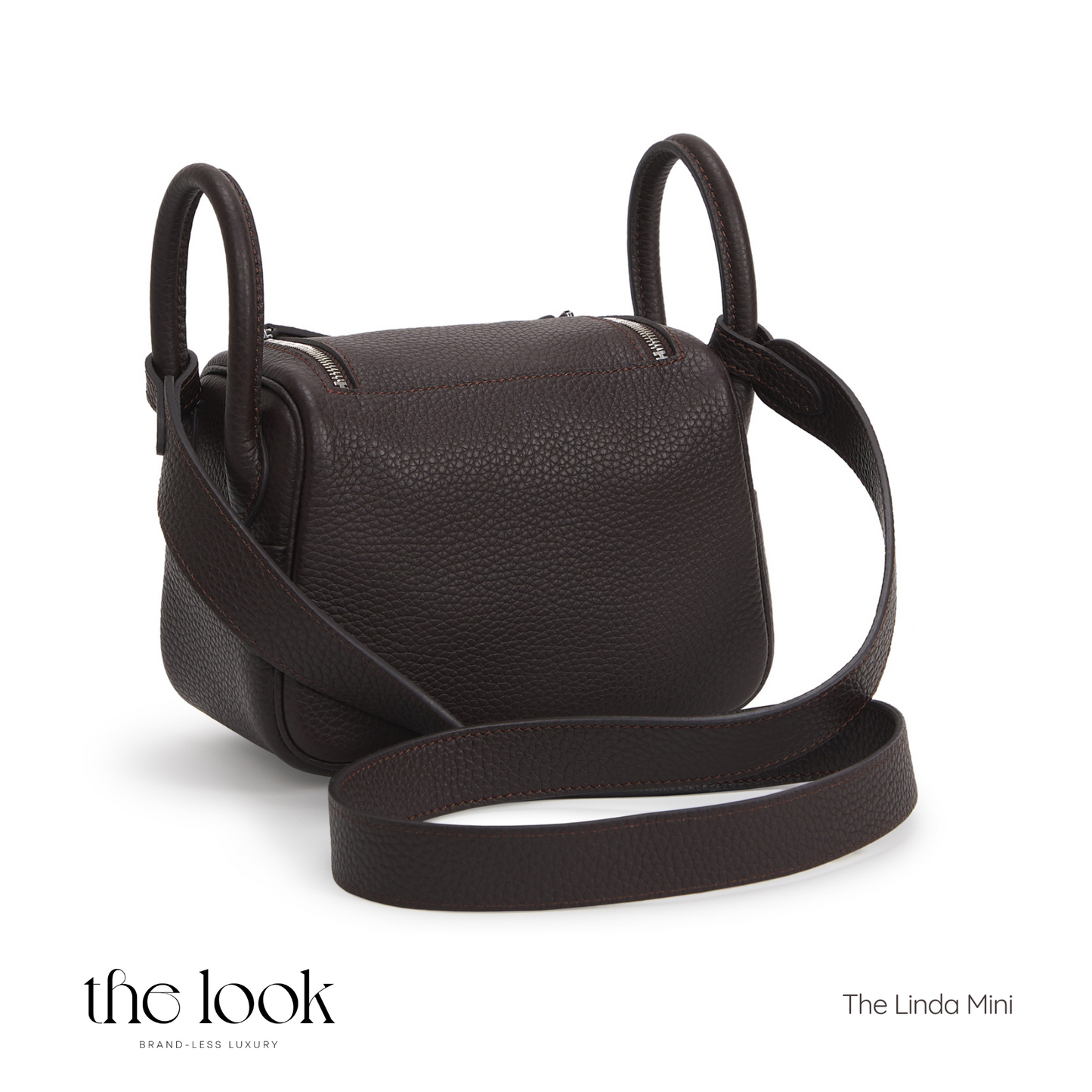 The Liora Mini Crossbody- Ebene Brown Togo Leather| Silver Hardware