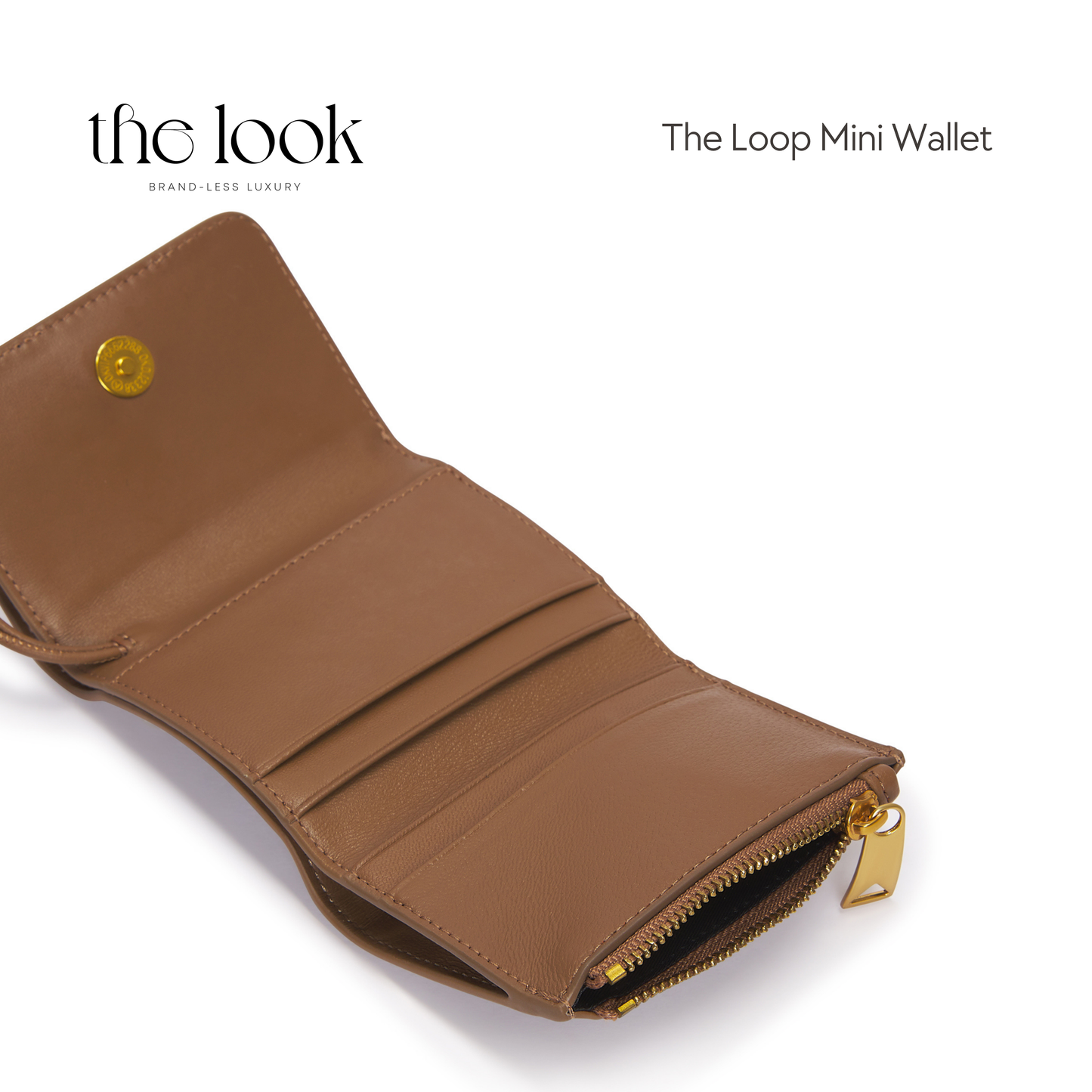 Angled interior view of the Praline wallet highlighting card slots and zippered coin compartment.
