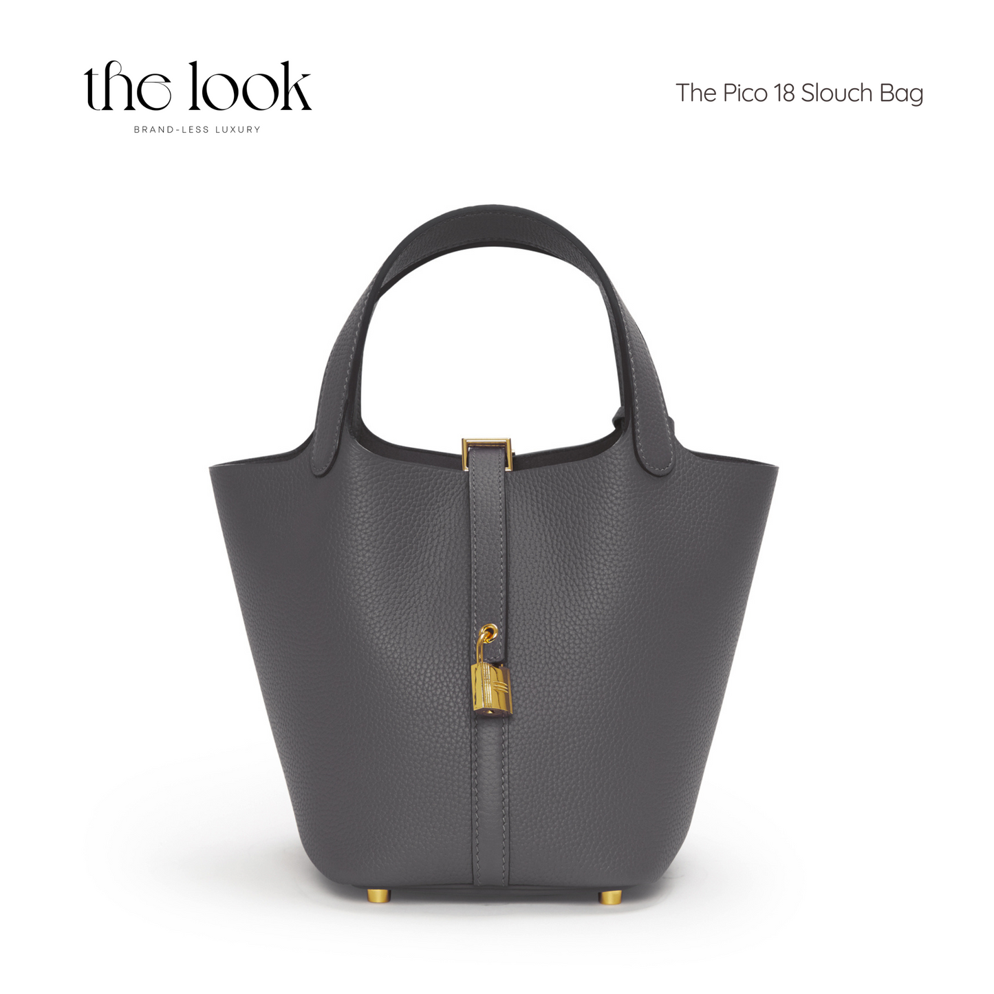 The Portia 18 Graphite Gray Small Bucket Bag- Soft Calfskin Leather | Gold Hardware ( Elité Edition)