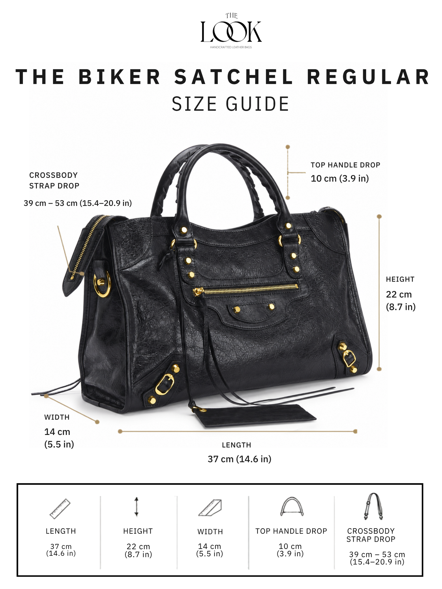 Biker Satchel Regular size guide measurement
