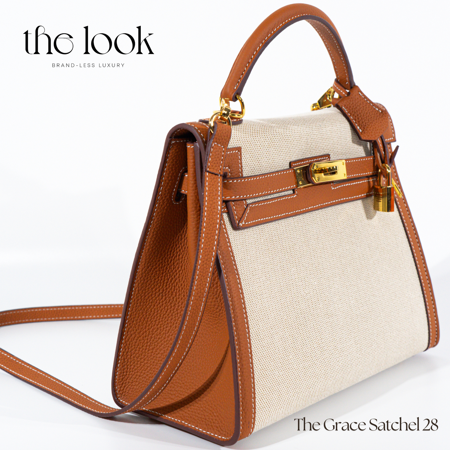 The Grace 28 Satchel in Pebbled Leather & Canvas Dual Tone GHW by The Look