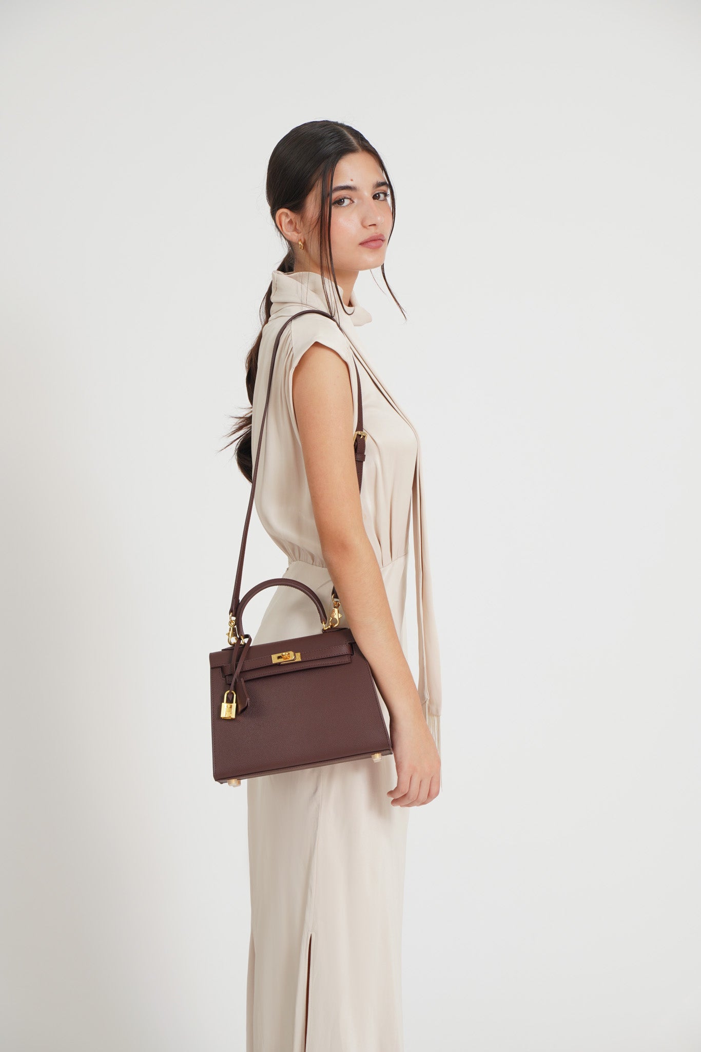 The Grace 25 Satchel Epsom Leather in Etoupe SHW by The Look