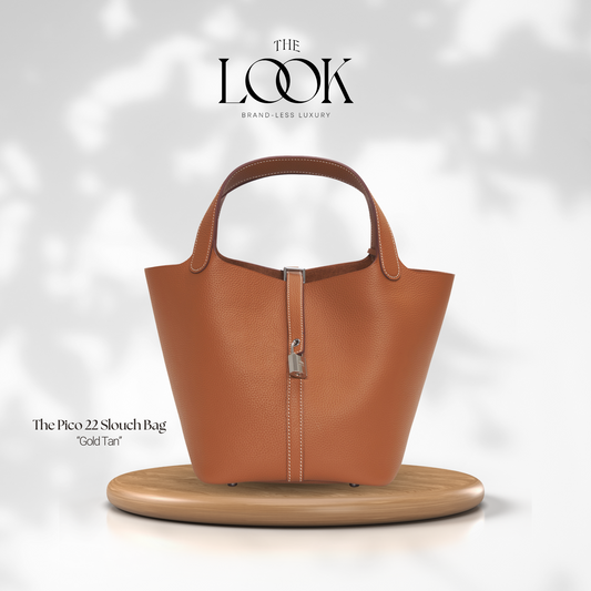 The Pico 22 Slouch Bag Clemence Leather in Gold Tan SHW by The Look ( Elité Edition)