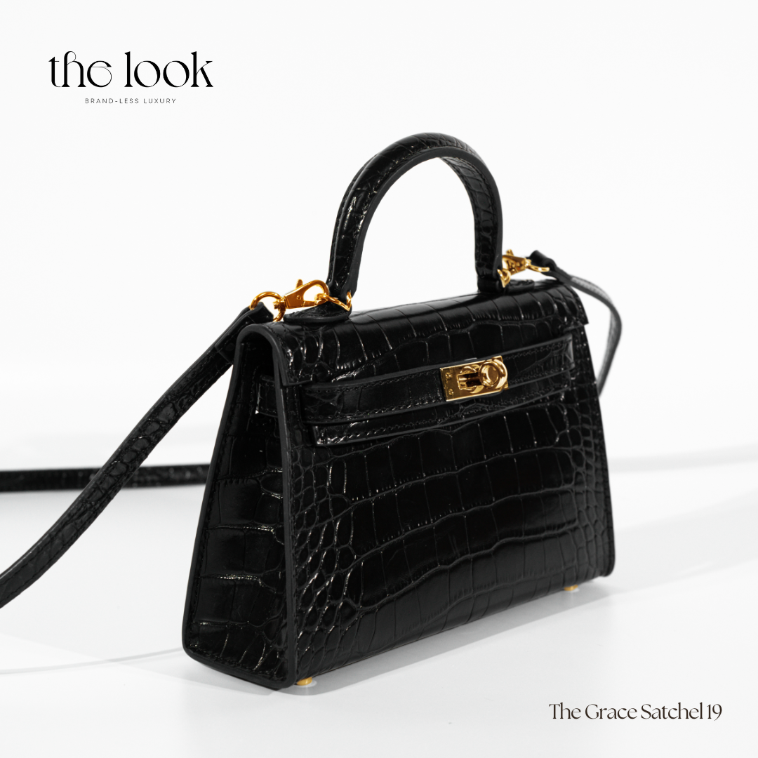 The Grace 19 Mini in Croc Noir GHW by The Look