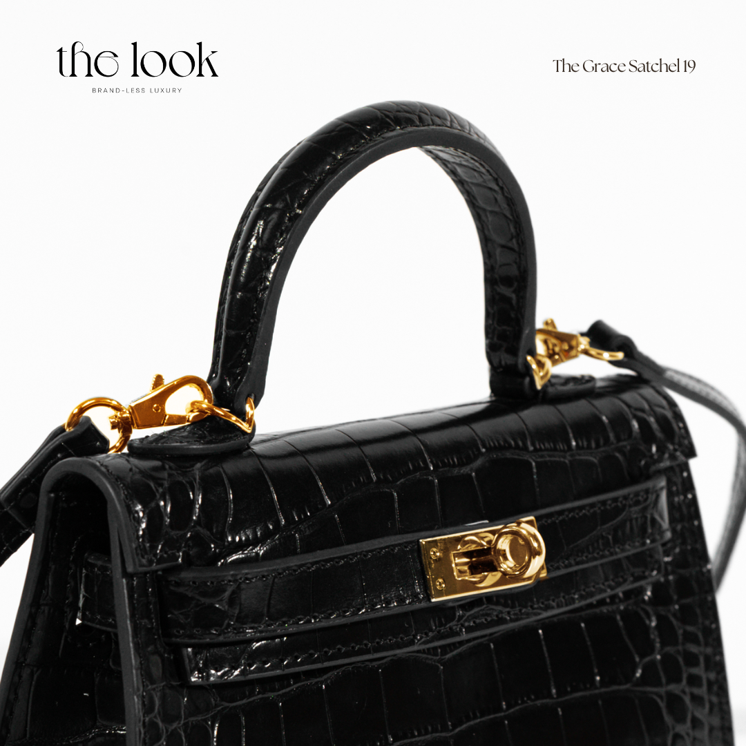 The Grace 19 Mini in Croc Noir GHW by The Look