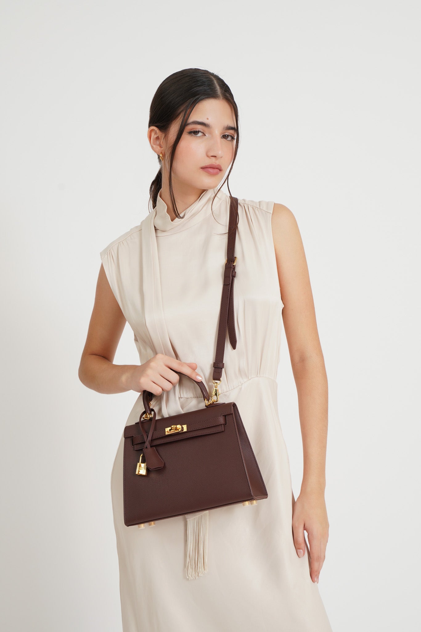 The Grace 25 Satchel Epsom Leather in Etoupe GHW by The Look