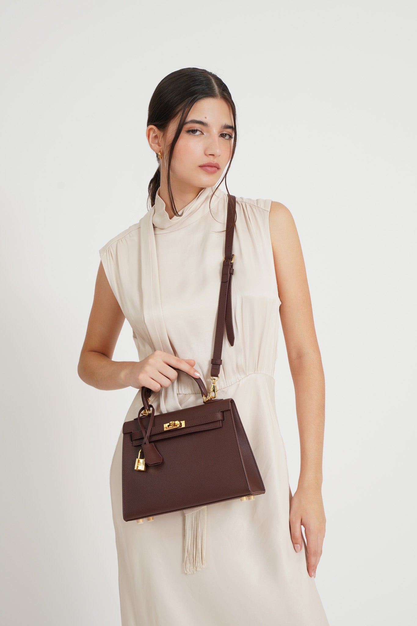 The Grace 25 Satchel Epsom Leather in Etoupe SHW by The Look