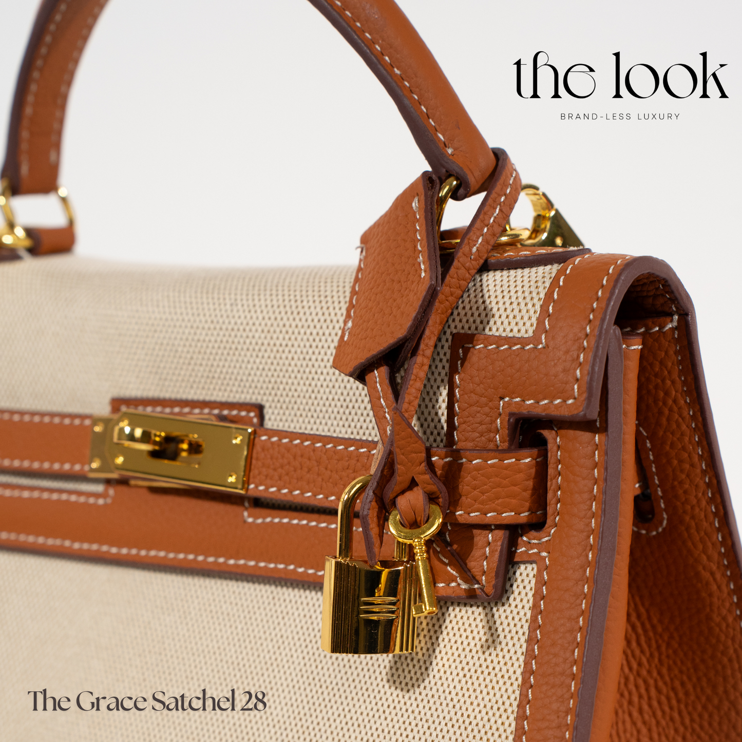 The Grace 28 Satchel in Pebbled Leather & Canvas Dual Tone GHW by The Look