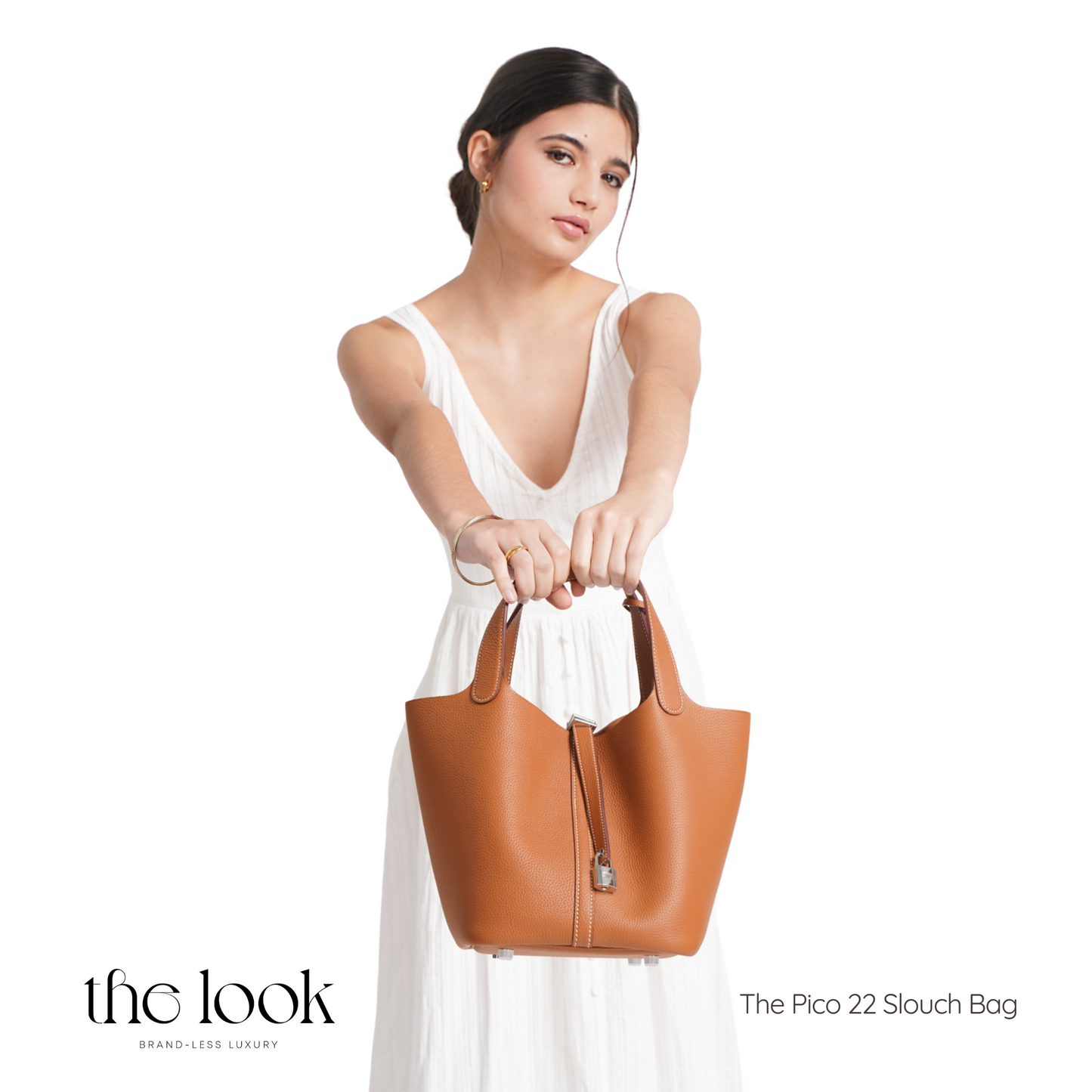 The Pico 22 Slouch Bag Clemence Leather in Gold Tan GHW by The Look ( Elité Edition)