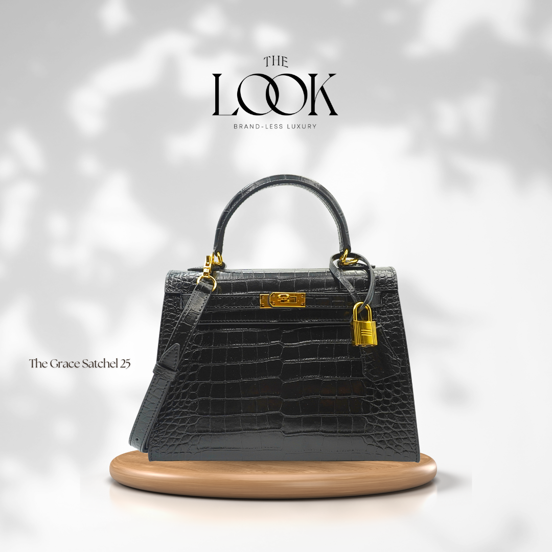 The Grace 25 Satchel Epsom Leather in Croc Noir GHW by The Look