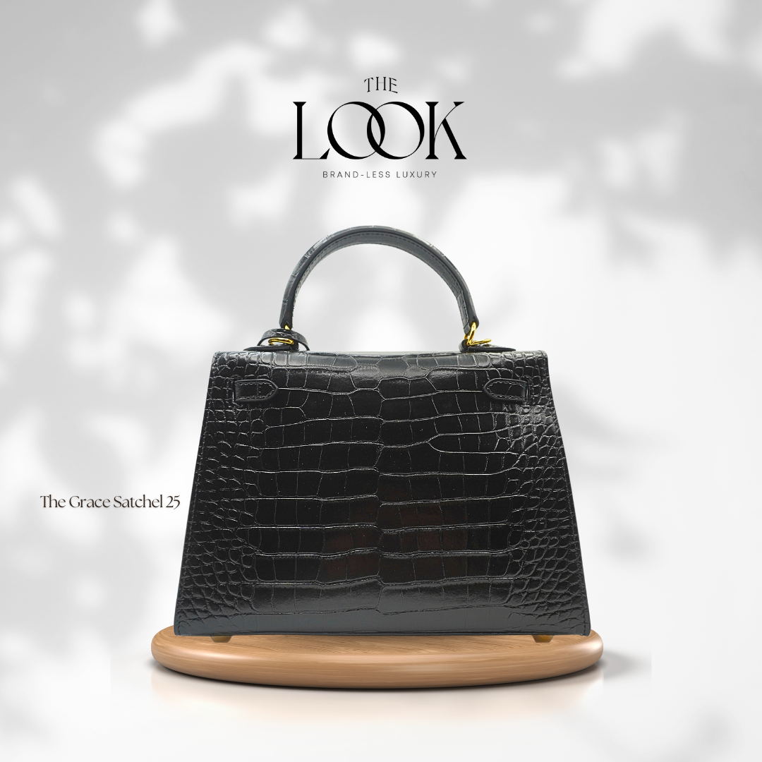 The Grace 25 Satchel Epsom Leather in Croc Noir GHW by The Look