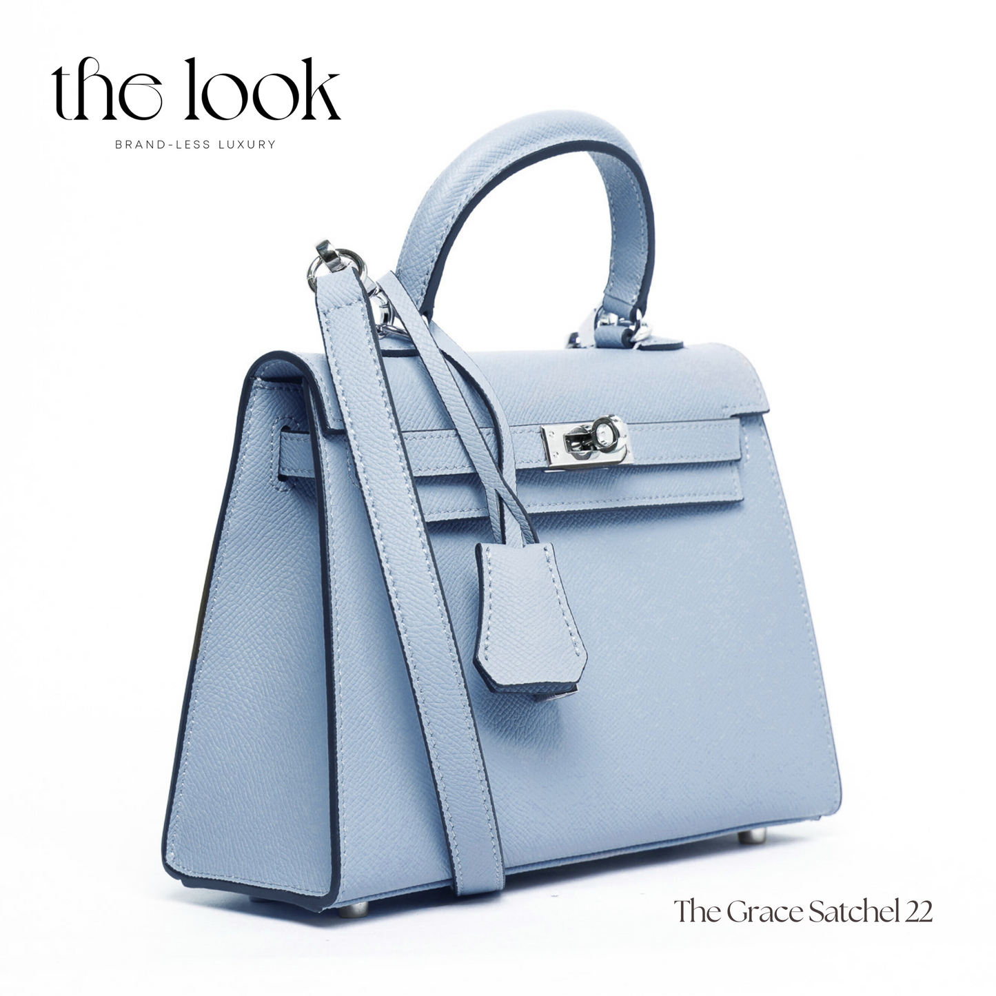 The Grace 22 Satchel Epsom Leather in Bleu Brume SHW by The Look