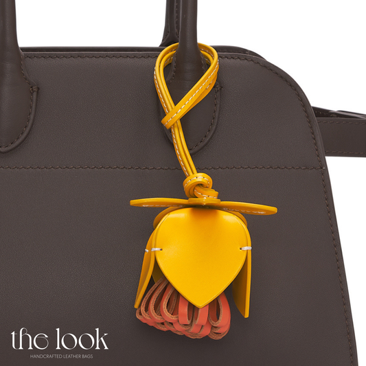 Florette Leather Bag Charm in Lemon Yellow on Handbag | The Look Officiel