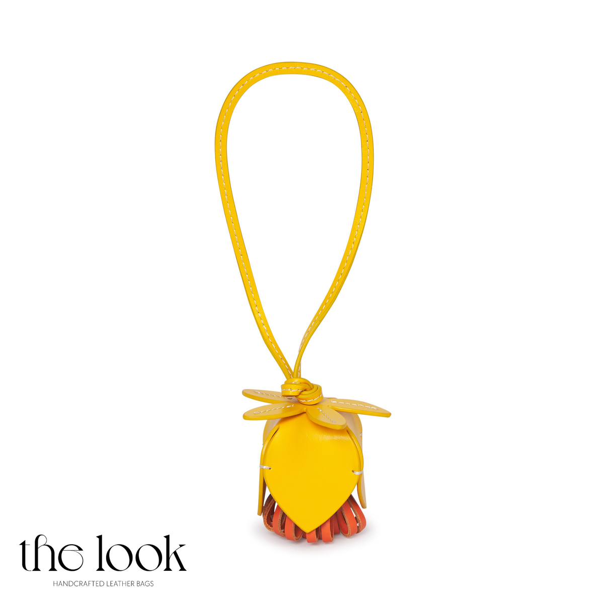 Florette Leather Bag Charm in Lemon Yellow | The Look Officiel