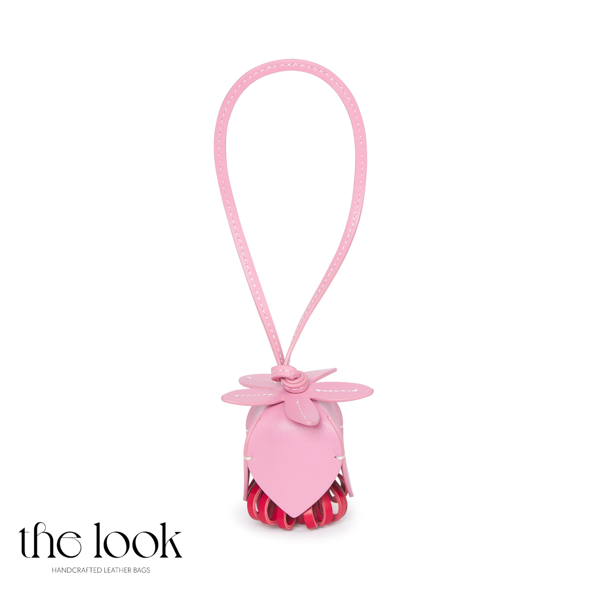 Florette Leather Bag Charm in Bubblegum Pink | The Look Officiel