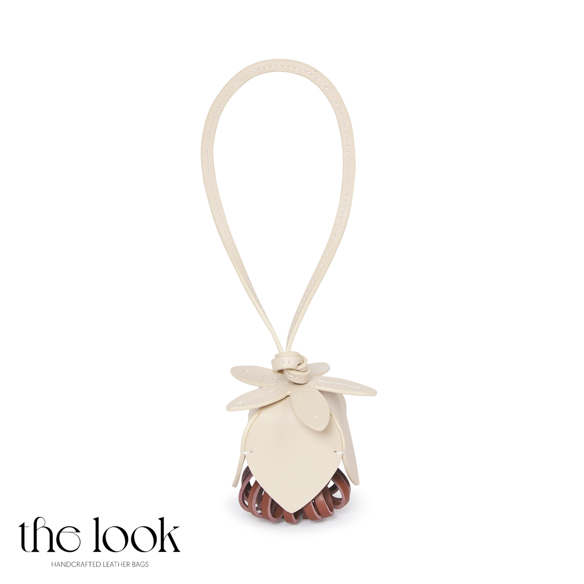Florette Leather Bag Charm in Cream | The Look Officiel