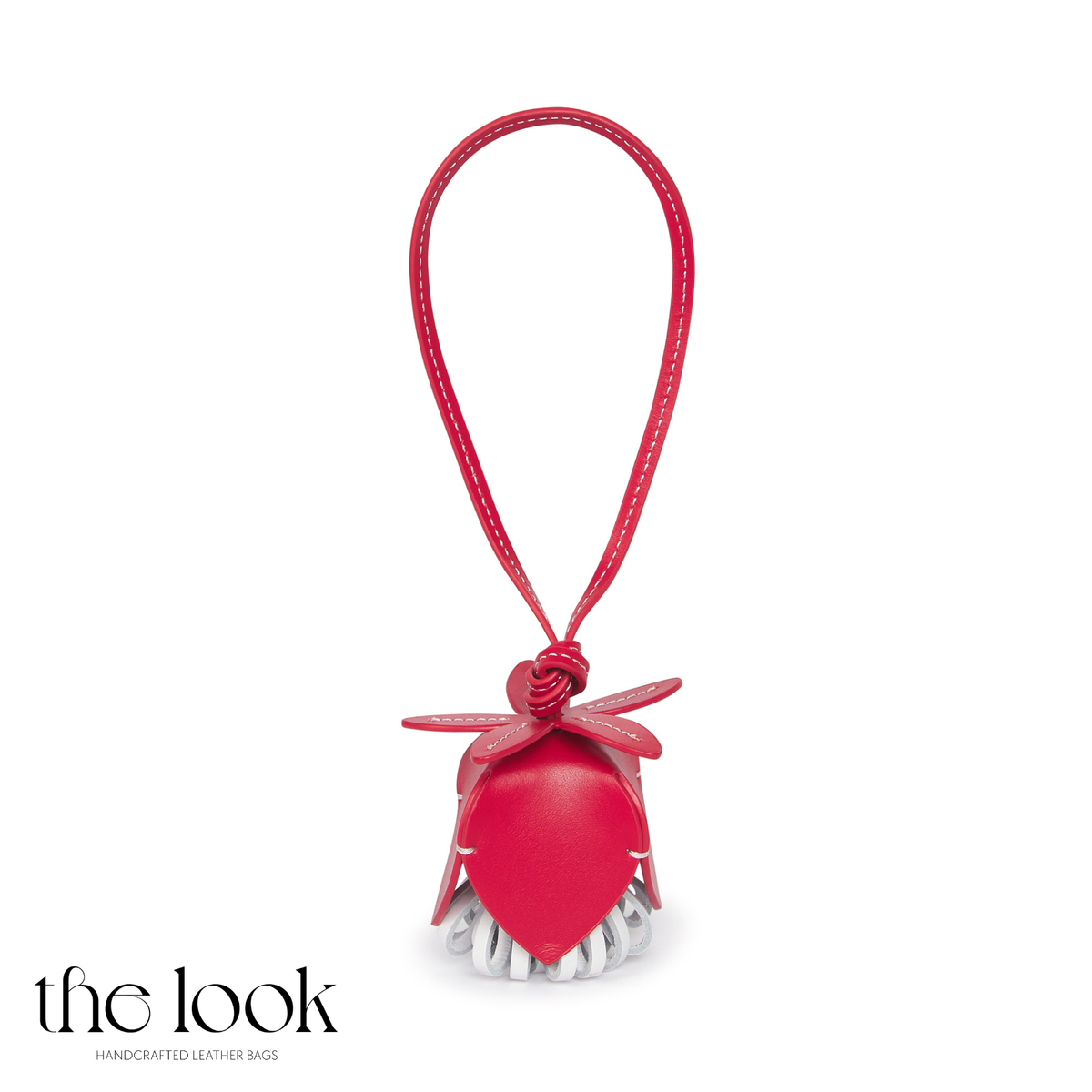 Florette Leather Bag Charm in Red Rose | The Look Officiel