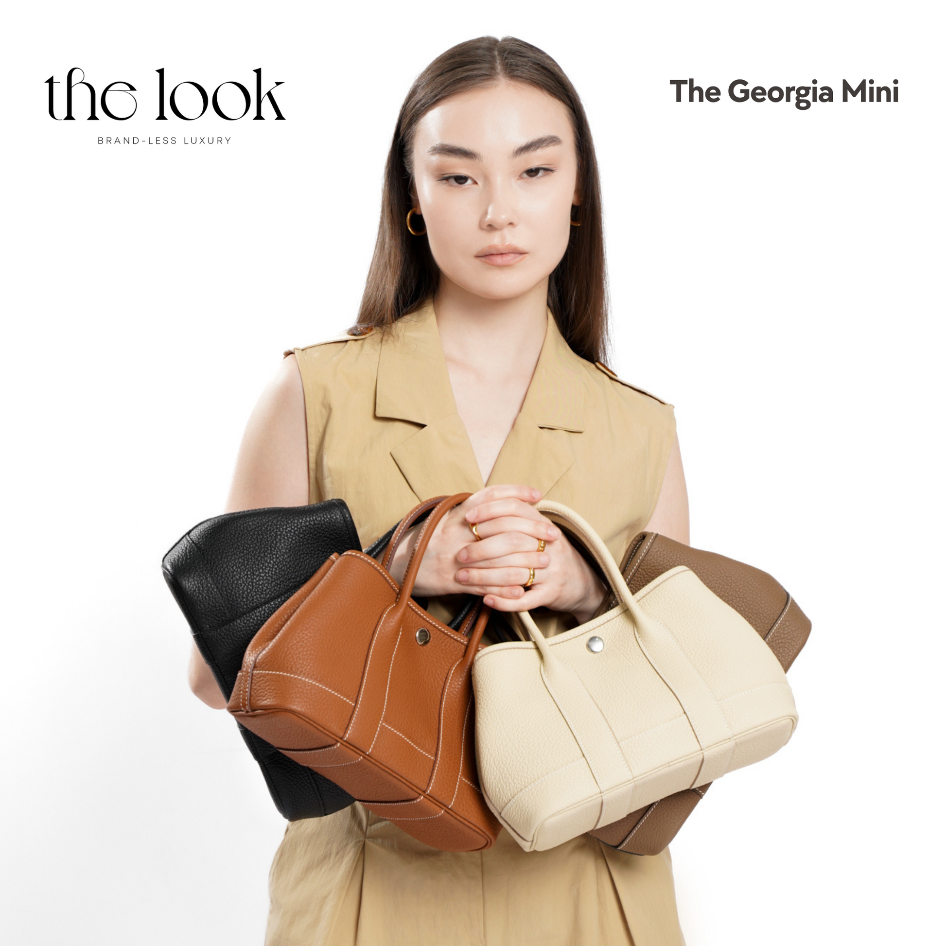 Georgia Mini Tote- Black Pebbled Calfskin Leather- The Look Officiel