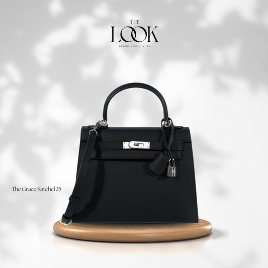 The Grace 25 Medium Satchel- Black Epsom Leather| Silver Hardware