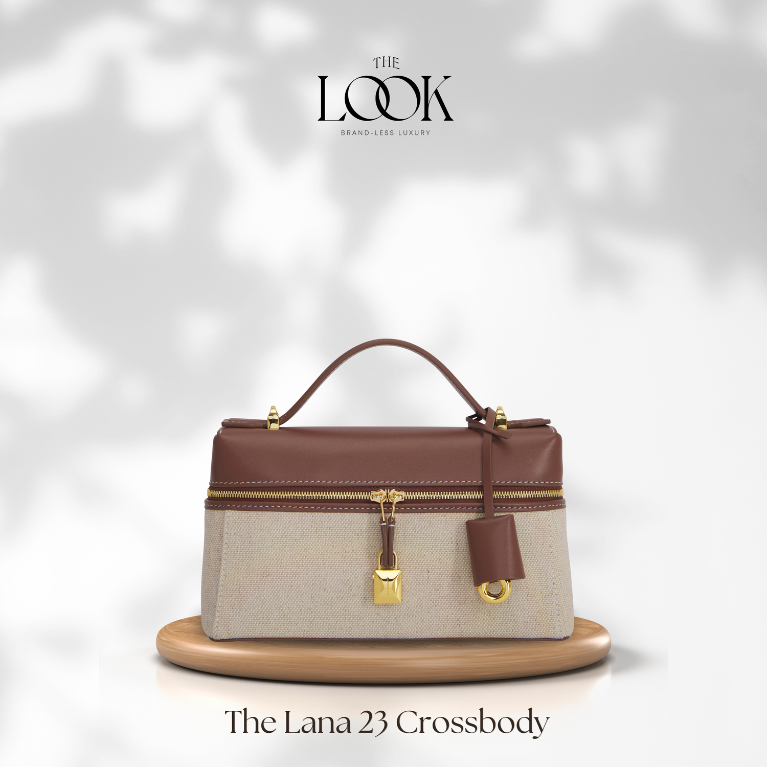 Brown and beige crossbody bag on a white background with 'The Look' branding. | The Look Officiel