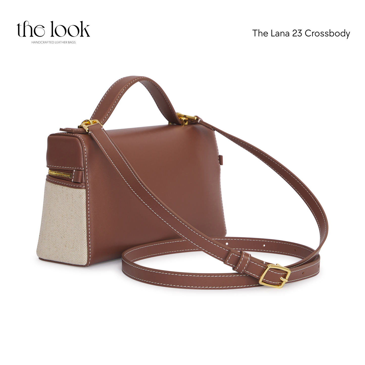 Brown crossbody bag with beige accents on a white background | The Look Officiel