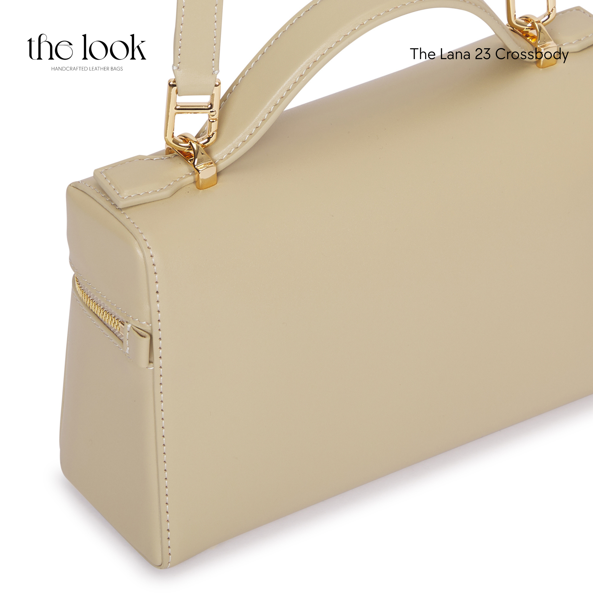 Beige handbag with gold accents on a white background | The Look Officiel
