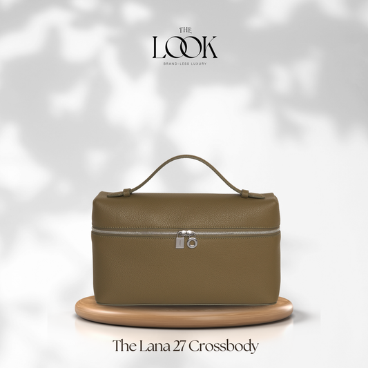 Lana 27 Olive top grain pebbled calfskin leather crossbody bag with silver hardware, front view