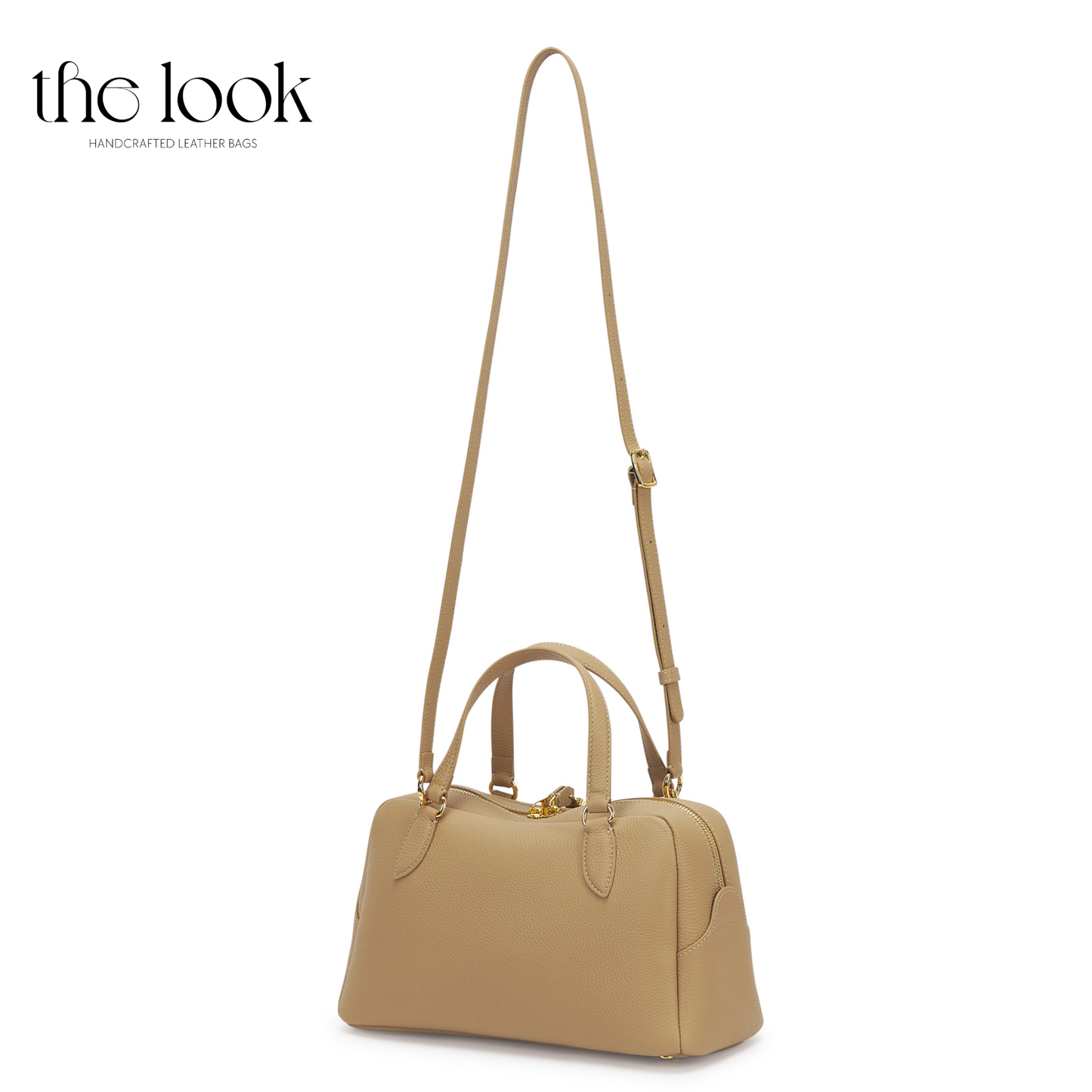 Beige handbag with a strap on a white background, featuring 'the look' brand. | The Look Officiel