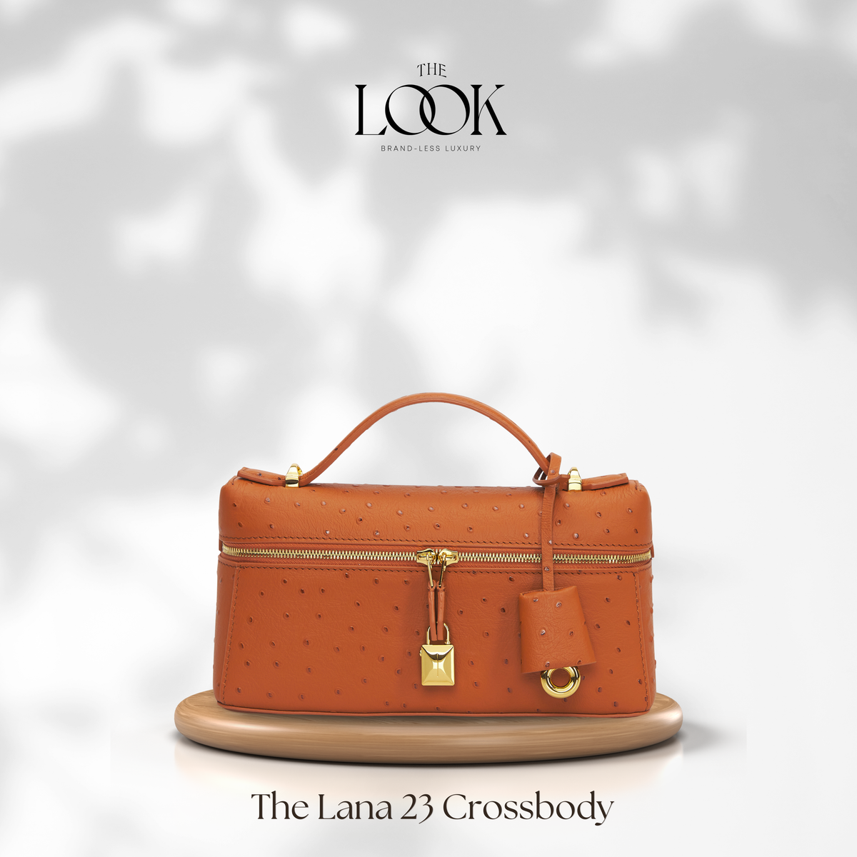 Brown crossbody bag on a white background with 'The Look' branding. | The Look Officiel