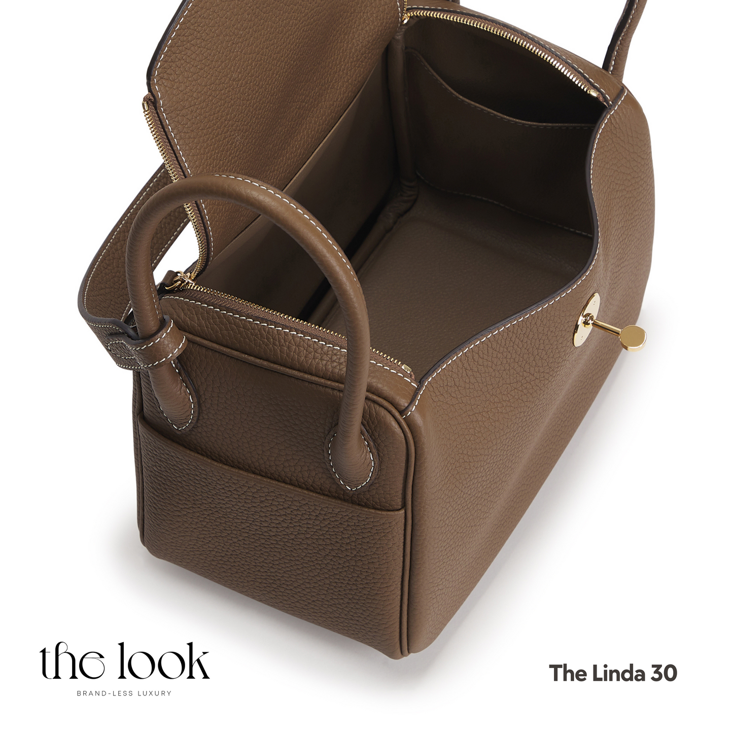 The Linda 30 Large Shoulder Bag- Etoupe Togo Leather| Gold Hardware