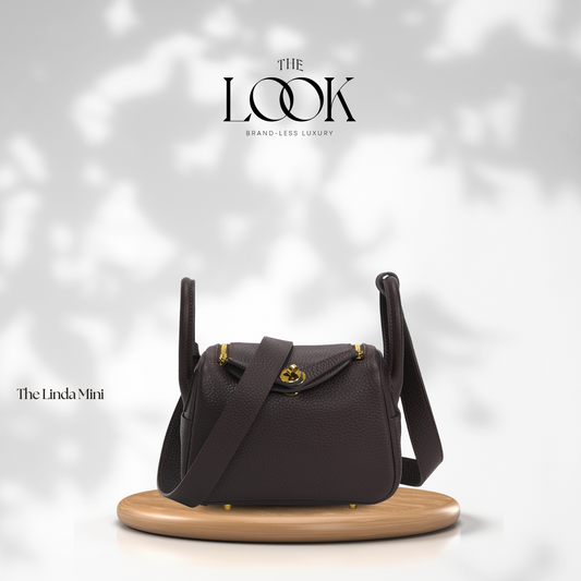 The Linda Mini Crossbody- Ebene Brown Togo Leather| Gold Hardware