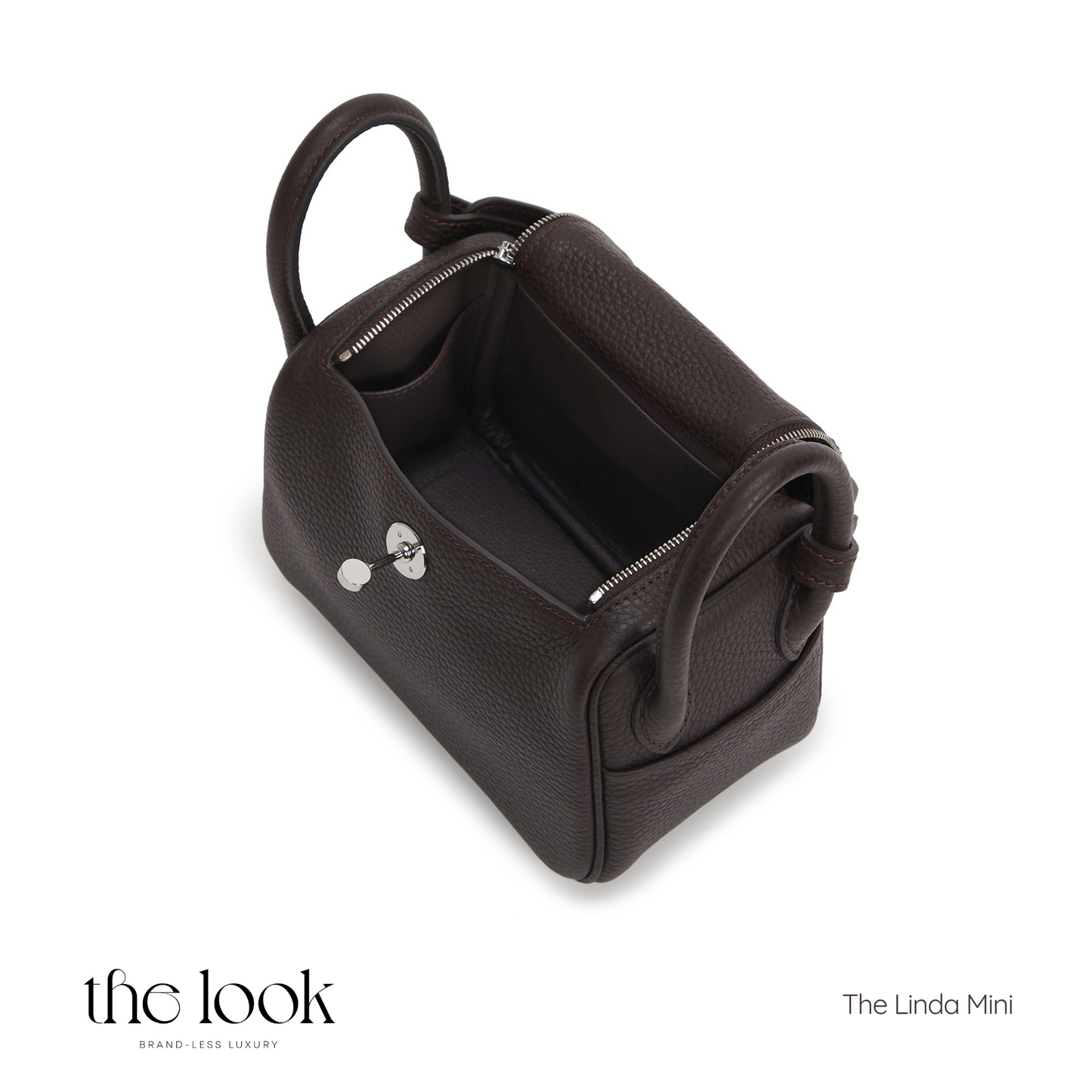 The Liora Mini Crossbody- Ebene Brown Togo Leather| Silver Hardware