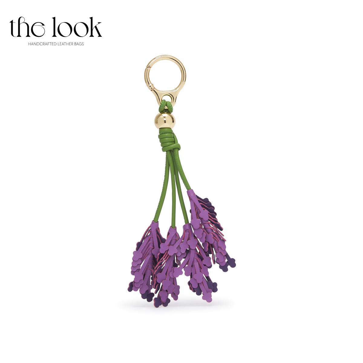 Lavender Leather Bag Charm with Gold-Tone Ring | The Look Officiel