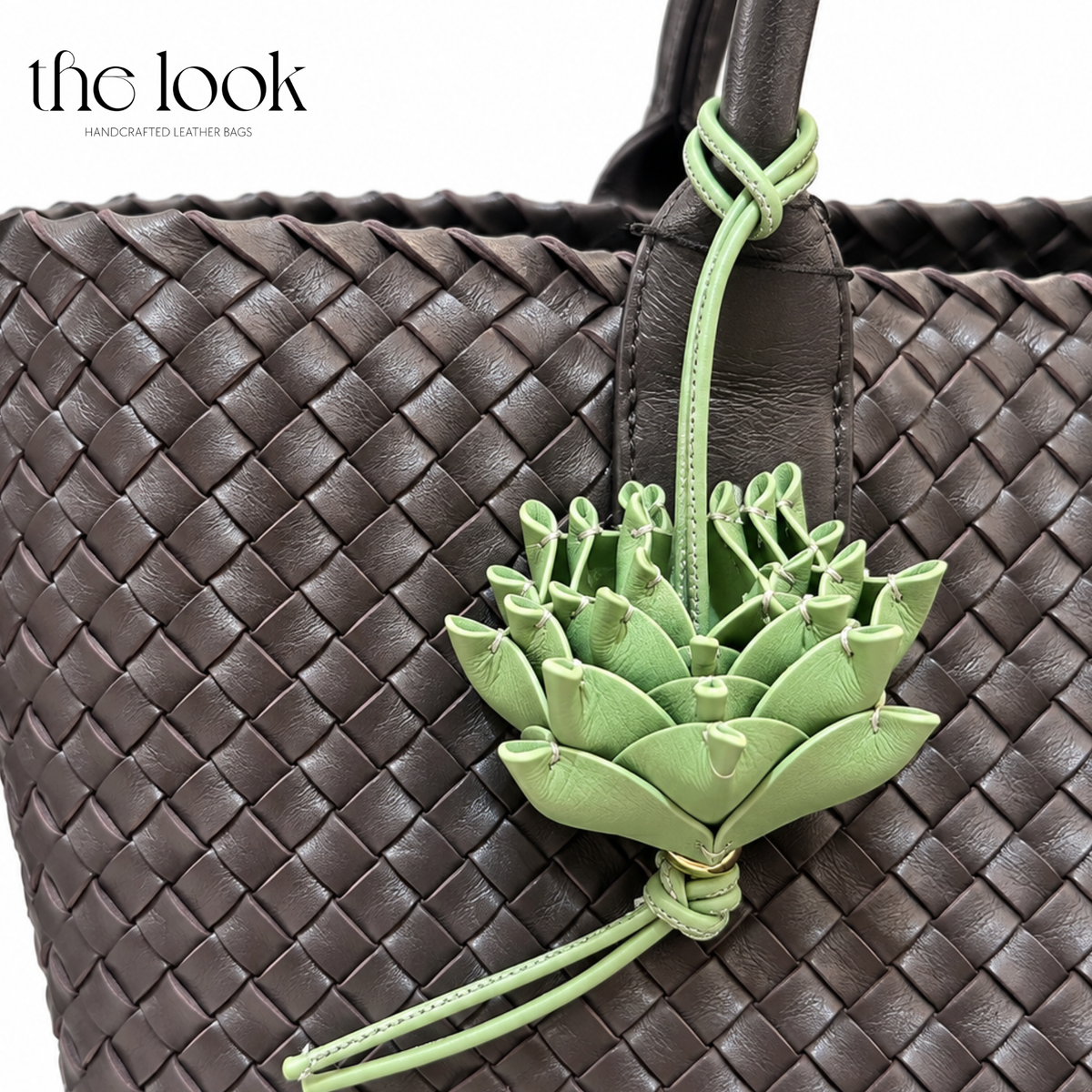 Artichoke Leather Bag Charm on Woven Handbag | The Look Officiel