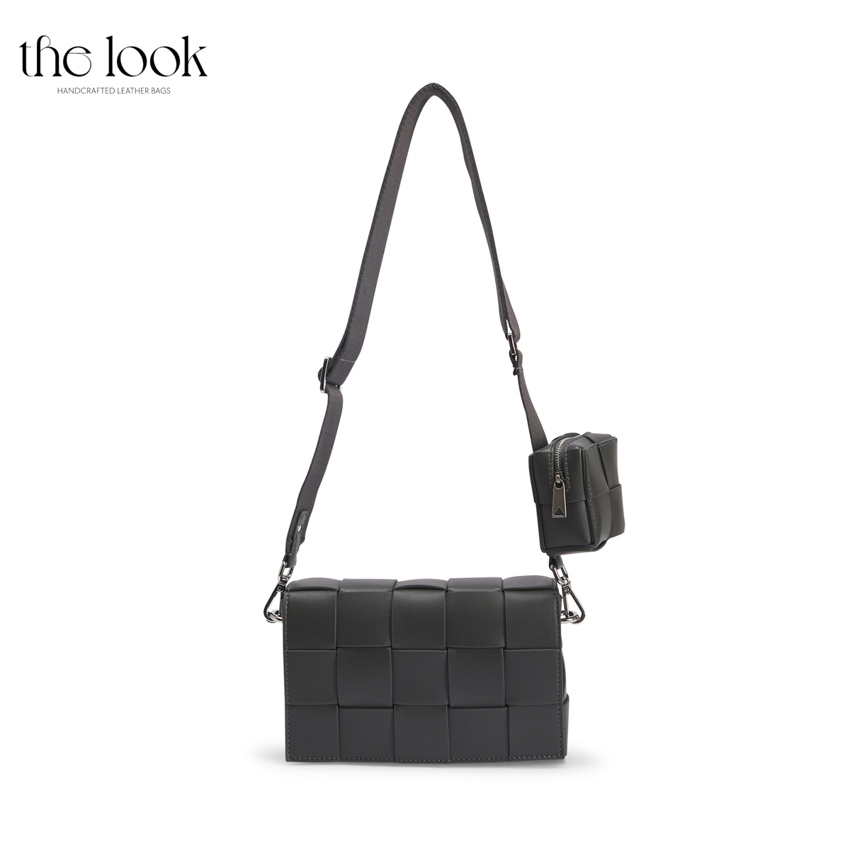 Gray Loop Grid Extra leather crossbody bag with adjustable strap and removable pouch | The Look Officiel
