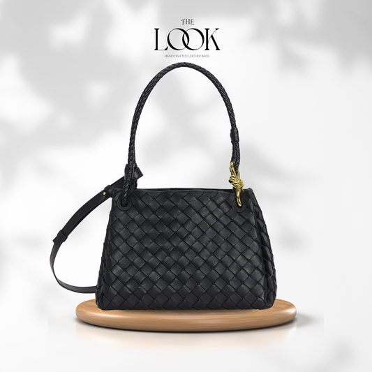 Black The Loop Medium Parachute Convertible Shoulder Bag woven lambskin leather shoulder bag with braided handle and gold-tone hardware | The Look Officiel